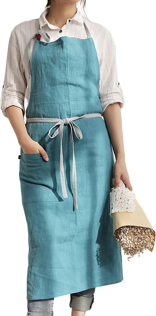 HANEE Kitchen Apron for Women & Men (9 Colors) Linen Cooking Aprons with pocket