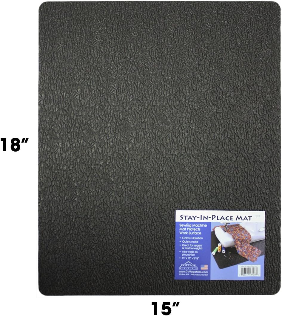 Cottage Mills Stay-in-Place Machine Mats - 2 Piece Set - 11" x 14" & 15" x 18" - Sewing Machine and Serger Mats - Calms Vibration and Dampens Noise. Made in USA.