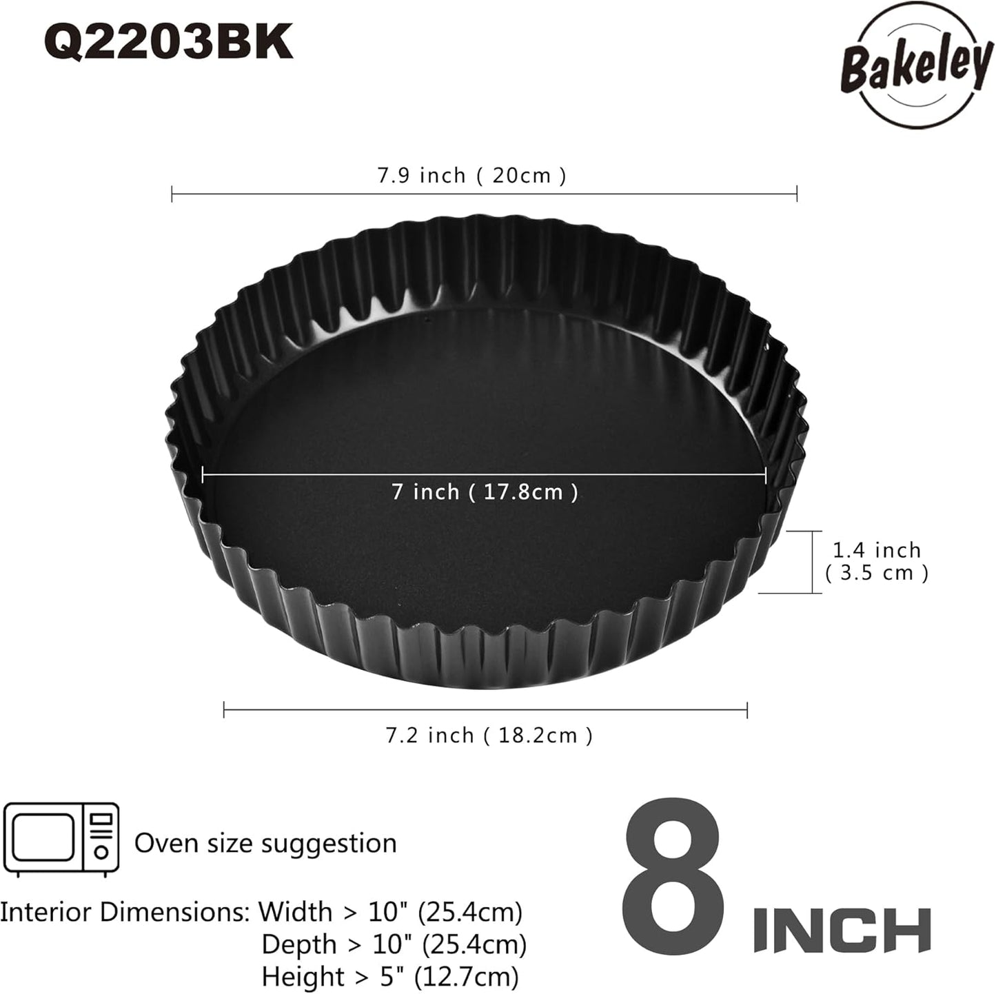 8-Inch Non-Stick Round Tart Pan with Removable Loose Bottom, Quiche Pan for Oven Baking (Black)