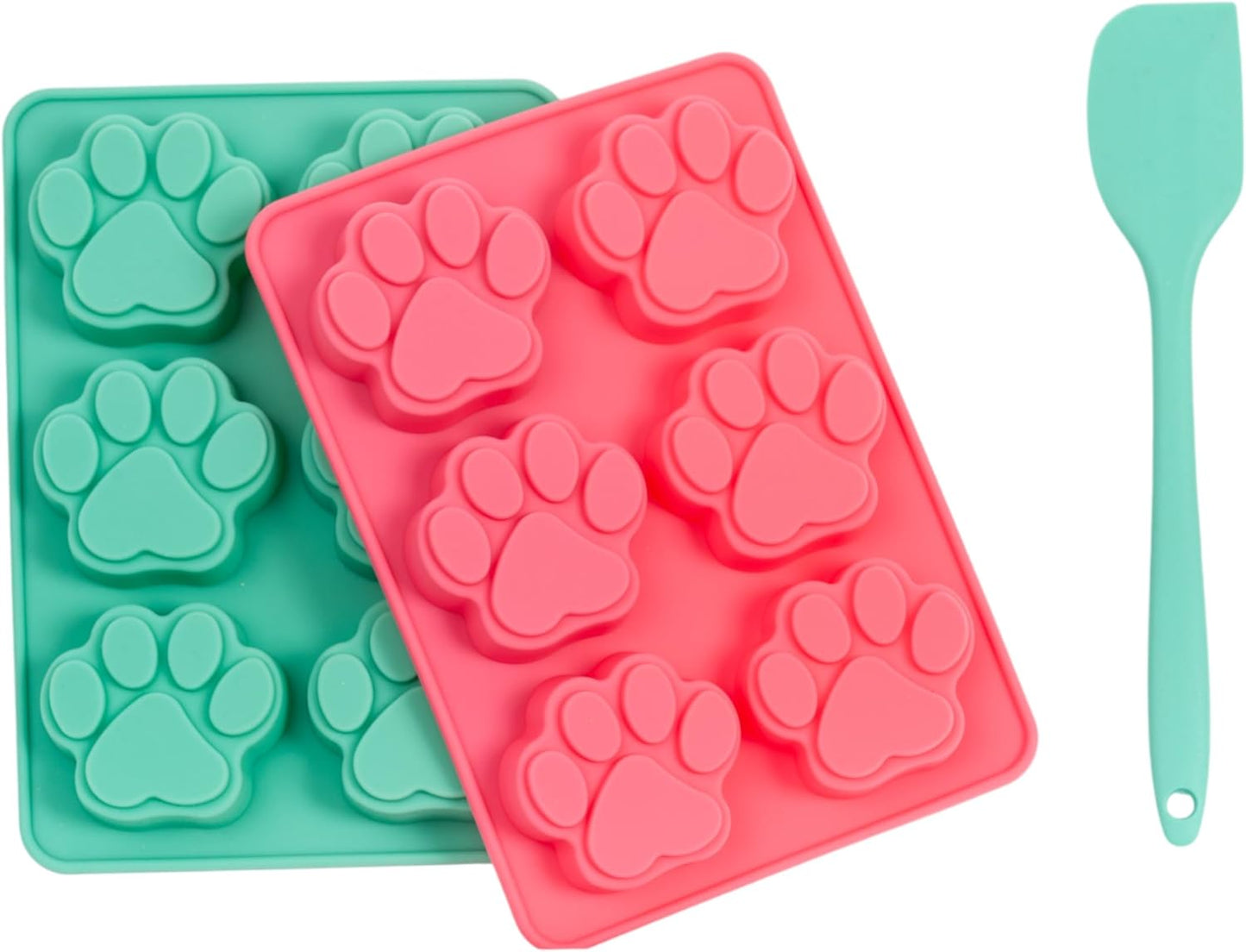 Country Living 3-Piece Silicone Baking Kit – Includes 2 Baking Trays (6-Cavity Paw Print Mold) & Spatula – Non-stick Silicone for Homemade Dog Treats, Candy, Chocolate, & Ice Cubes