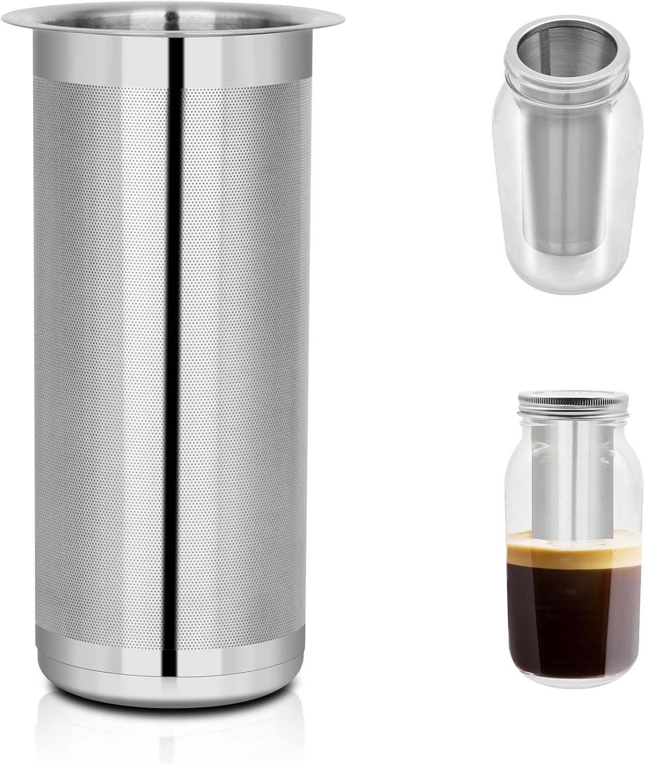 Cold Brew Coffee Filter for 1 Quart Wide Mouth Mason Jar, Double Layer 304 Stainless Steel Filter Ultra Fine Mesh for Cold Brew, Iced Coffee and Iced Tea