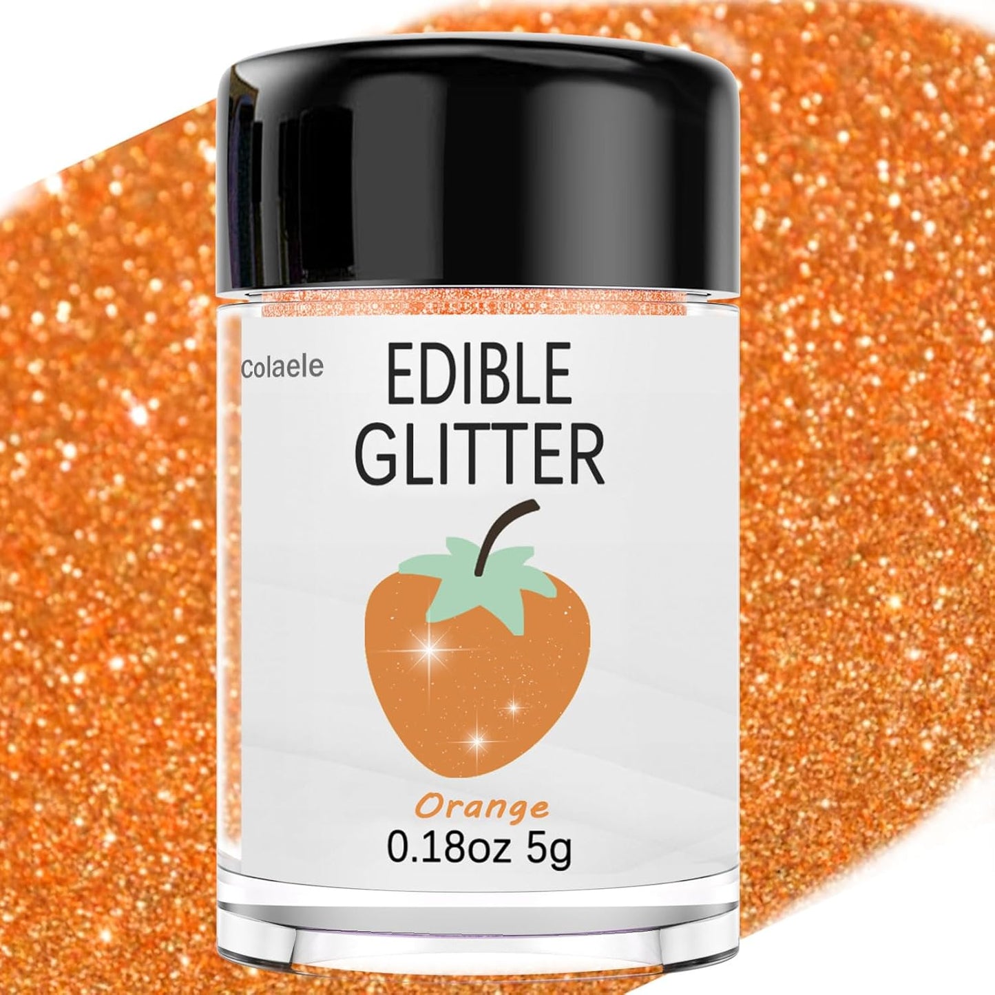 Orange Edible Glitter Glimmer Powder for Cakes Drinks - Colaele 5 grams Food Grade Luster Dust Metallic Food Decorating Sprinkle Disco Brew Dust for Cake Decorations Wine Beverage Candy Dessert, Vegan