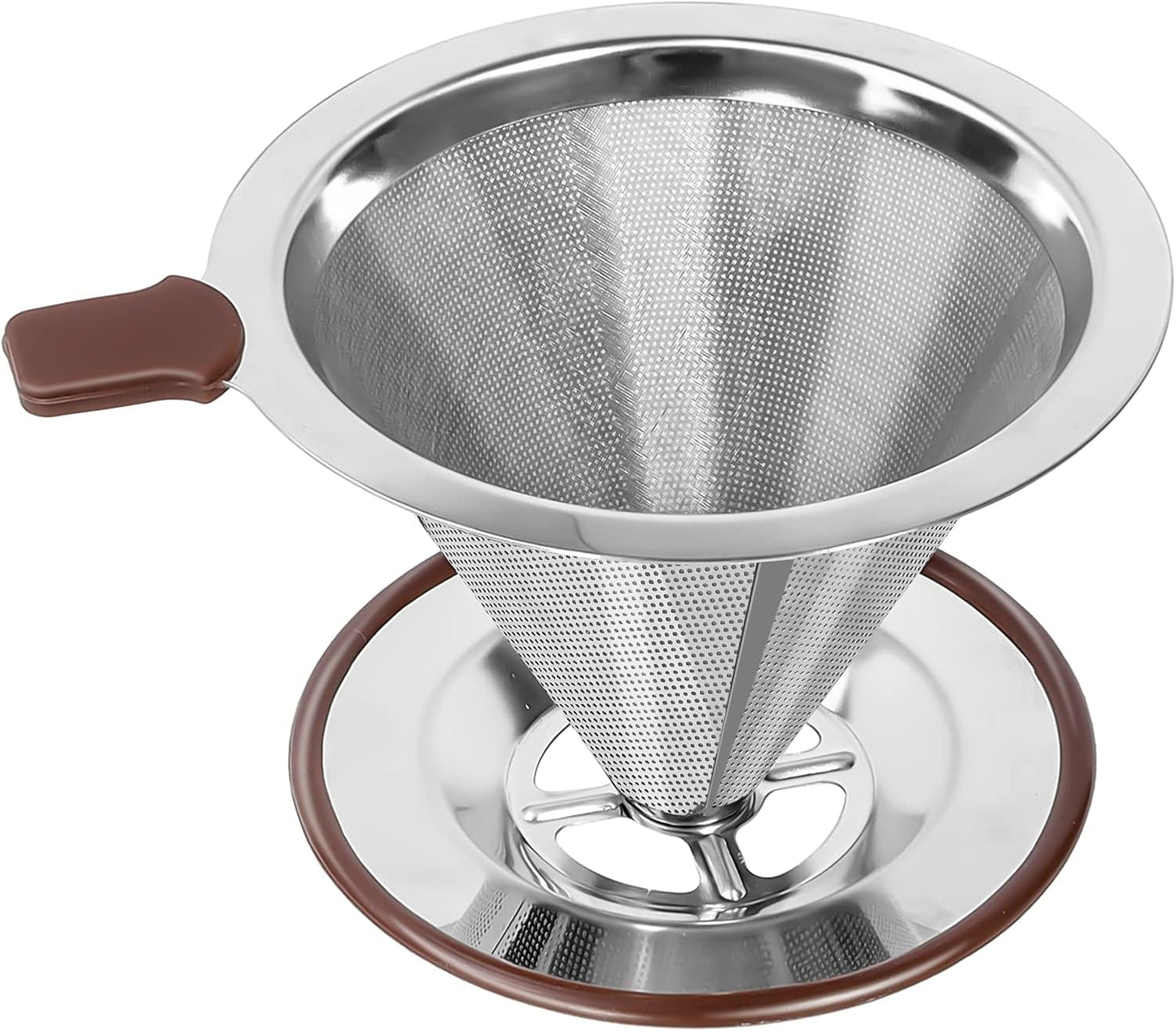 Pour Over Coffee Dripper, Reusable Paperless Coffee Filter,Professional Stainless Steel Drip Cone Brew Coffee Strainer,Upgraded Double Micro Mesh Filter with Cup Stand,1-4 Cup