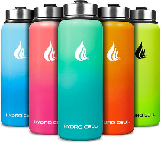 HYDRO CELL Stainless Steel Insulated Water Bottle with Straw - For Cold & Hot Drinks - Metal Vacuum Flask with Screw Cap and Modern Leakproof Sport Thermos for Adults (Mint/Green 40oz)