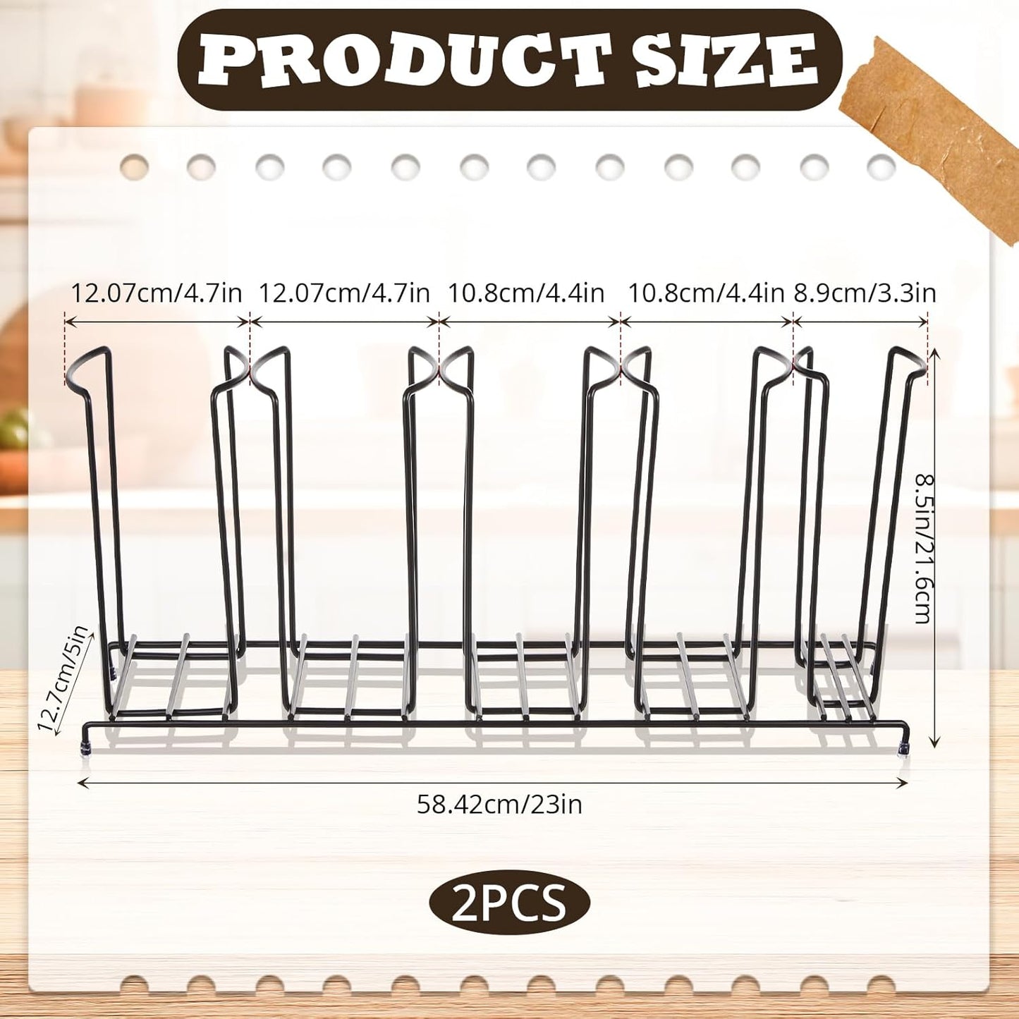 Maxdot 2 Pcs 5 Section Coffee Cup Organizers 23 x 5 x 8.5 Inch Wire Rack Coffee Cup and Lid Holder Black Iron Lid Dispenser Countertops Organizer for Kitchen Storage Essentials