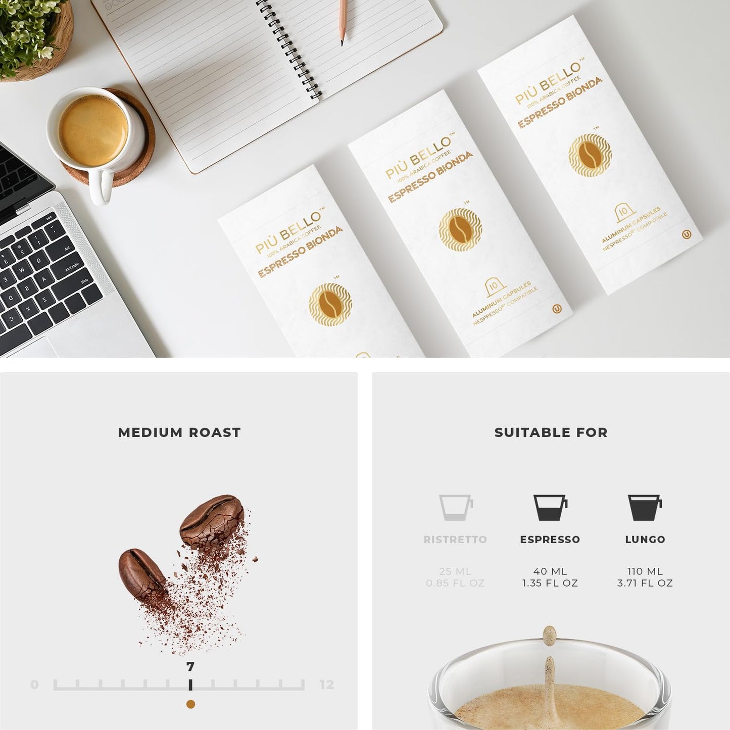 Piu Bello Bionda Espresso Coffee Pods for Nespresso Original Machines – Compatible Capsules Pack – Rich & Balanced Taste – Strong Italian Espresso Flavor – Kosher Certified (60 Count, Single Flavor)