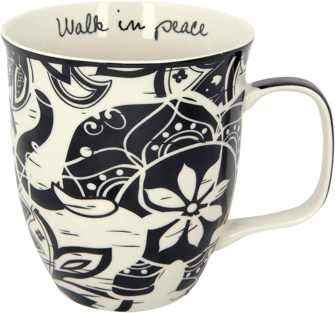 Karma Ceramic Black and White Boho Mug, 1 Count (Pack of 1), Elephant , 16 oz