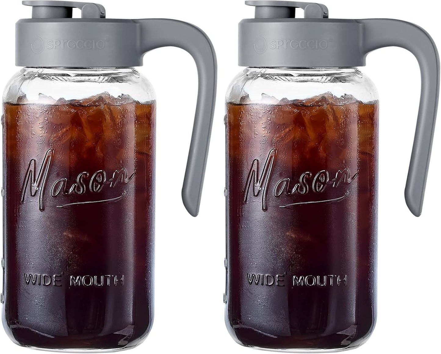 Mason Jar Pitcher - Airtight & Leakproof Glass Pitcher with Lid[set of 2], Perfect for Breastmilk, Cold Brew, and Sun Tea, 2 Quart (64 oz) Mason Jar with Pour Spout Lid