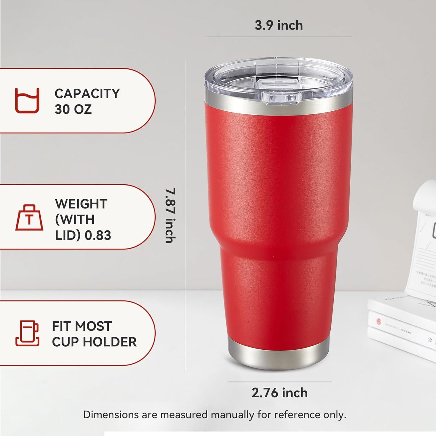 30 oz Tumbler with Lid Stainless Steel Tumblers Bulk Vacuum Insulated Cup Reusable Powder Coated Travel Mug Double Wall Leak Proof Cups Keep Cold Drinks for 12 Hours Wine Red, Set of 4