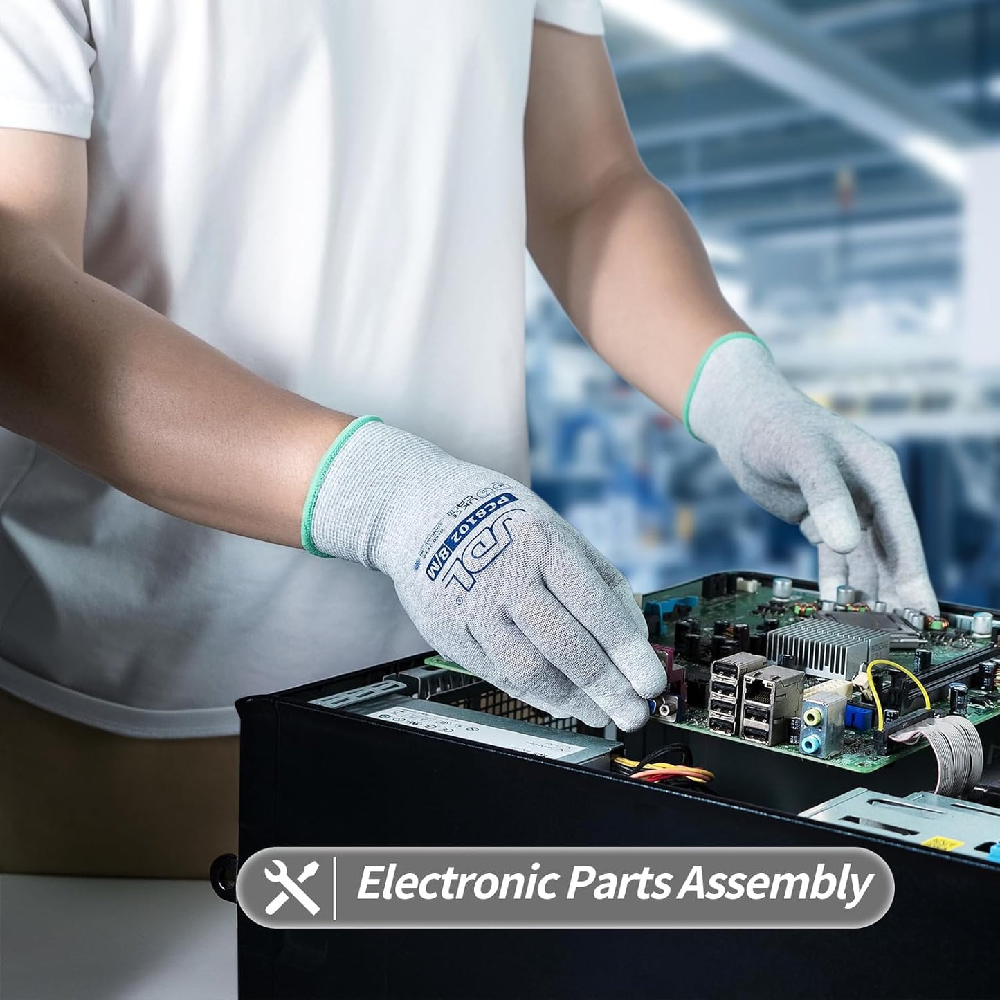 JDL ESD Work Gloves, Anti-Static Gloves for PC Building, 12 pairs, Computer Installation & Repair, High Resistance Carbon Fiber Gloves, X-Large