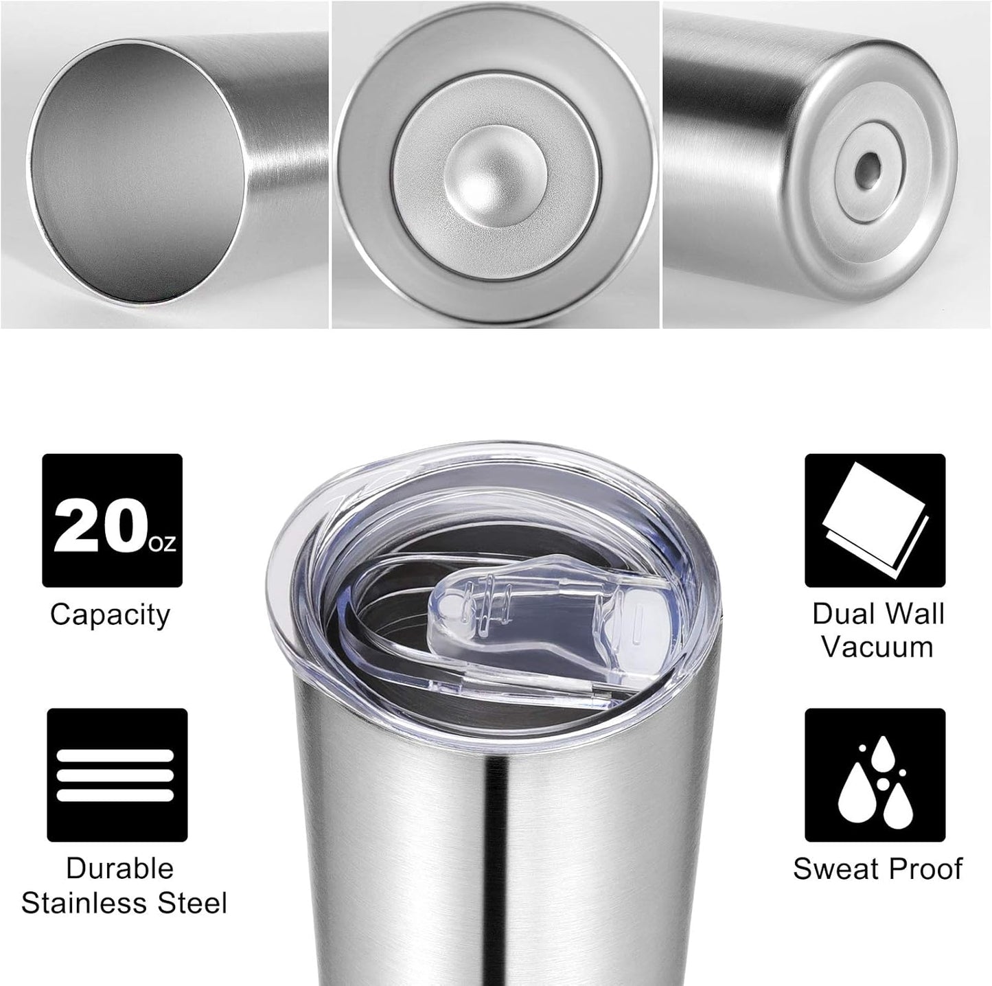 VEGOND Stainless Steel Tumblers Bulk 12 Pack, 20 oz Vacuum Insulated Skinny Tumblers with Lids and Straws, Double Wall Slim Tumbler, Travel Water Cup