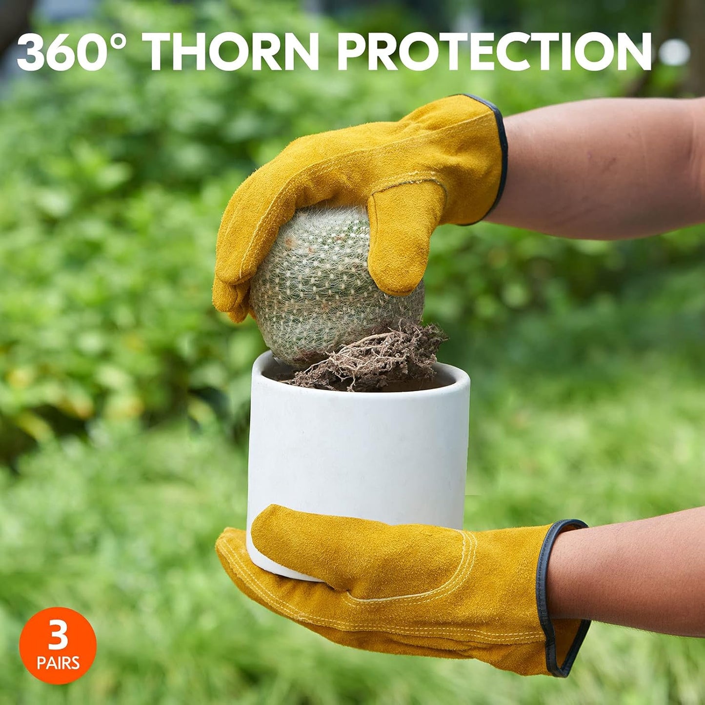 Vgo... 3-Pairs Unlined Cowhide Split Leather Work and Driver Gloves, for Heavy Duty, Truck Driving, Warehouse, Gardening, Farm (Size S, Gold, CB9501)