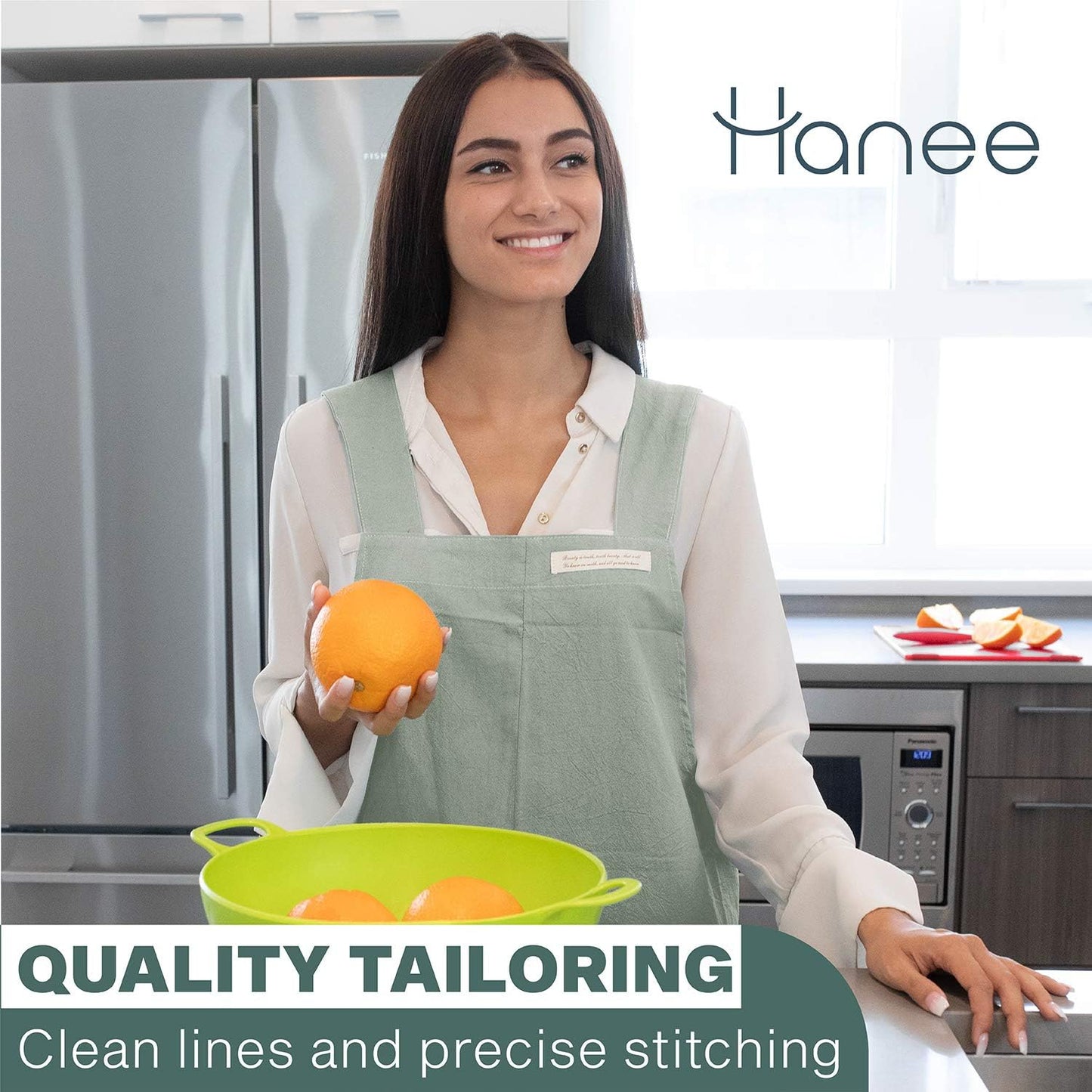 HANEE Cotton Aprons for Women and Men | Cross-Back Apron with Pockets