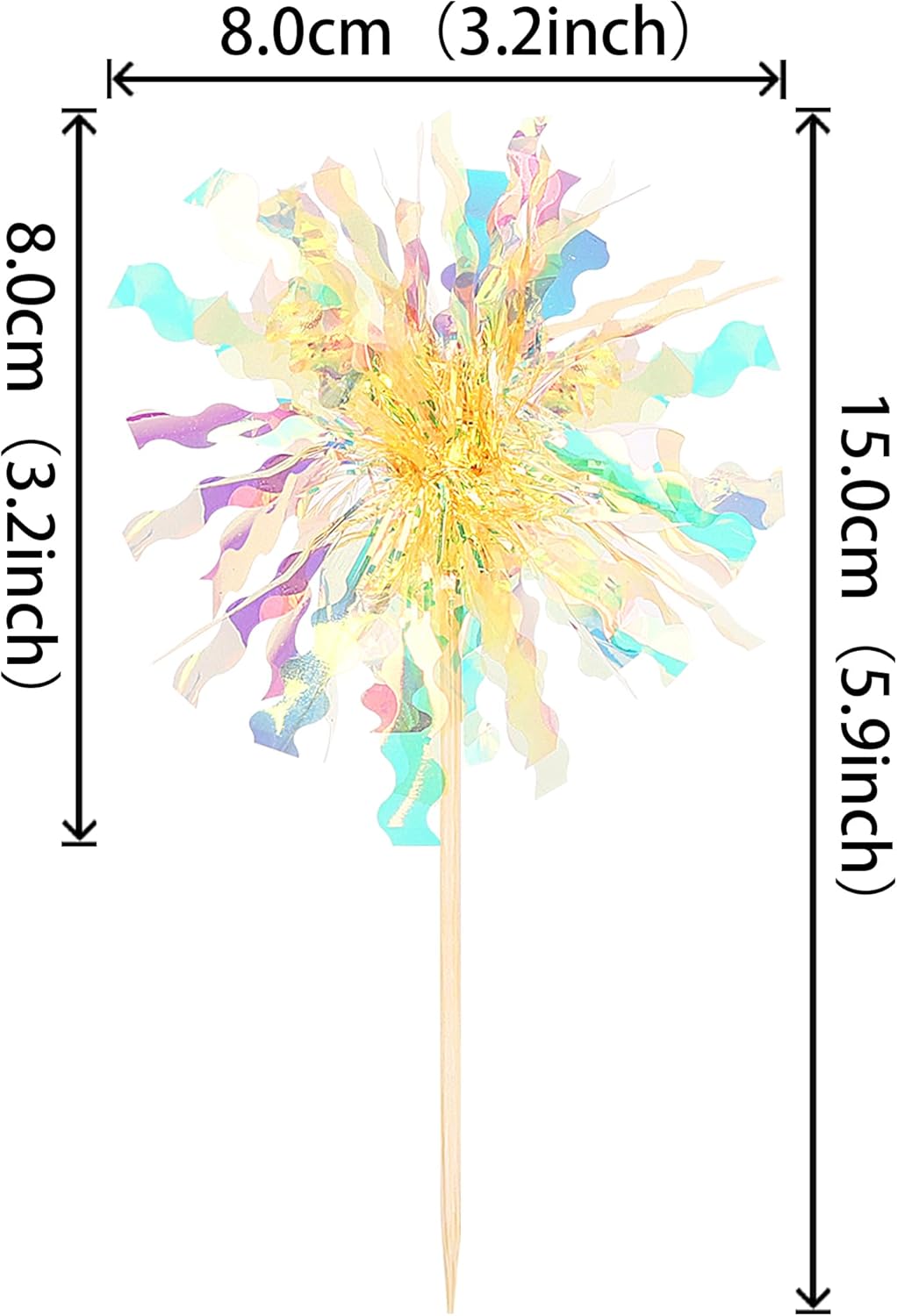 30 PCS Foil Firework Cupcake Toppers Sparkle Tinsel Cupcake Picks Happy Birthday Cake Decorations Drink Stirrers Cocktail Food Fruit Toothpicks for Baby Shower Graduation Party Supplies Yellow