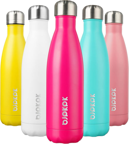 BJPKPK 17oz Insulated Stainless Steel Water Bottles,Sports Water Bottles Keep Cold for 24 Hours and Hot for 12 Hours,BPA Free for Travel,Pink