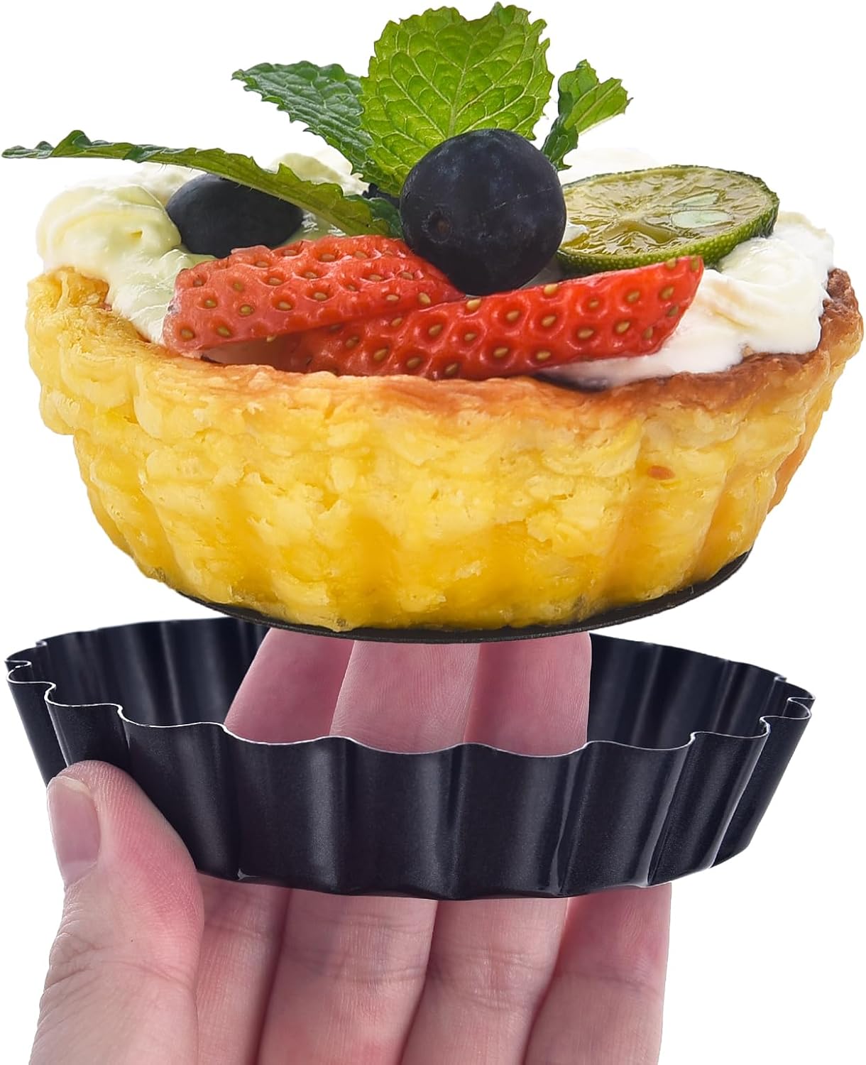 DATANYA 12Packs Mini Tart Pans 4 Inch Tart Pan Removable Bottom Round Nonstick Quiche Pan, Heavy Duty Fluted Side for Pies, Mousse Cakes, Dessert Baking