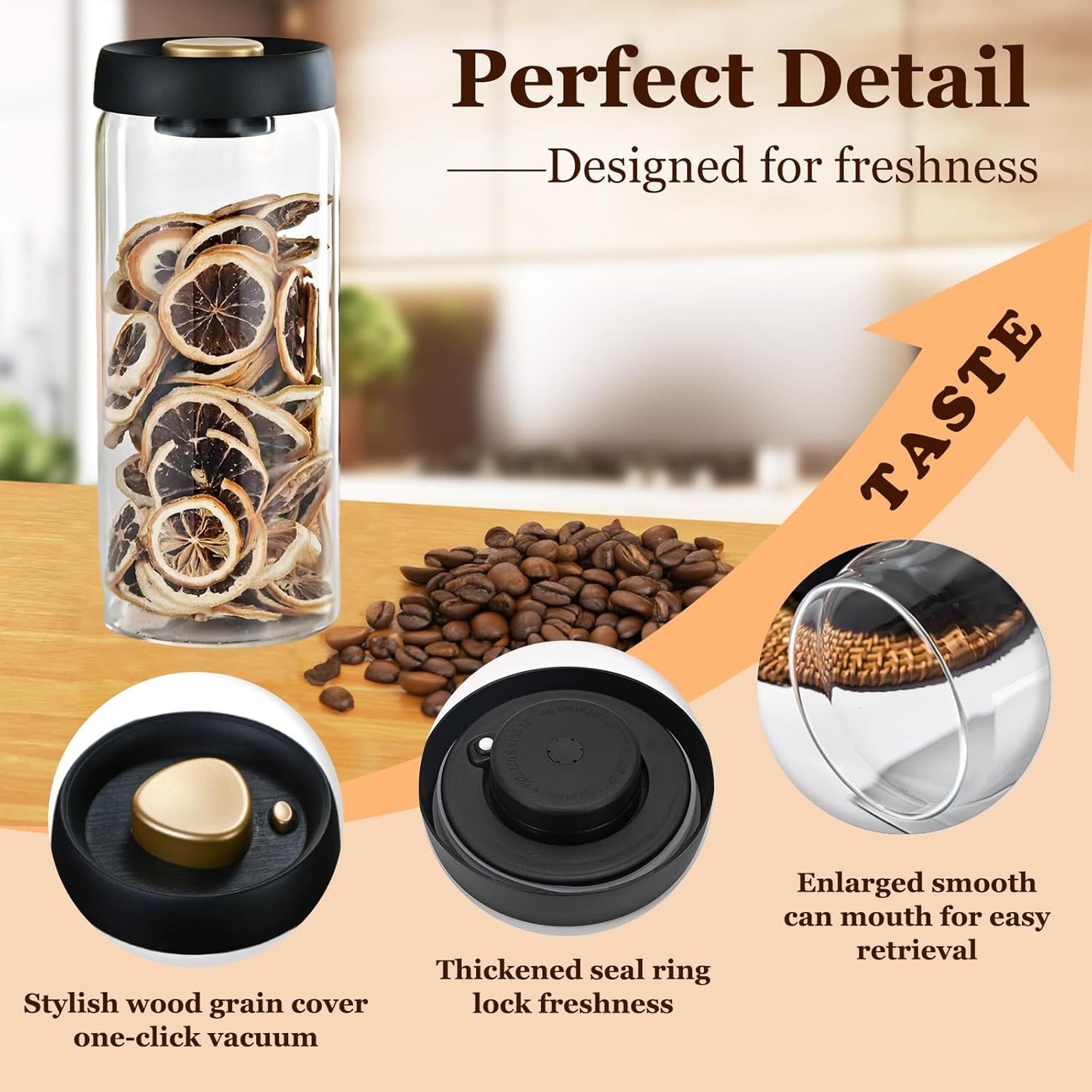 Vacuum Glass Jar with Airtight Lid,61floz/1800ml Borosilicate Glass Coffee Canister Container,Perfect for Coffee Beans & Grounds,Loose Leaf Tea,Candy,Sugar,Nuts,Spices