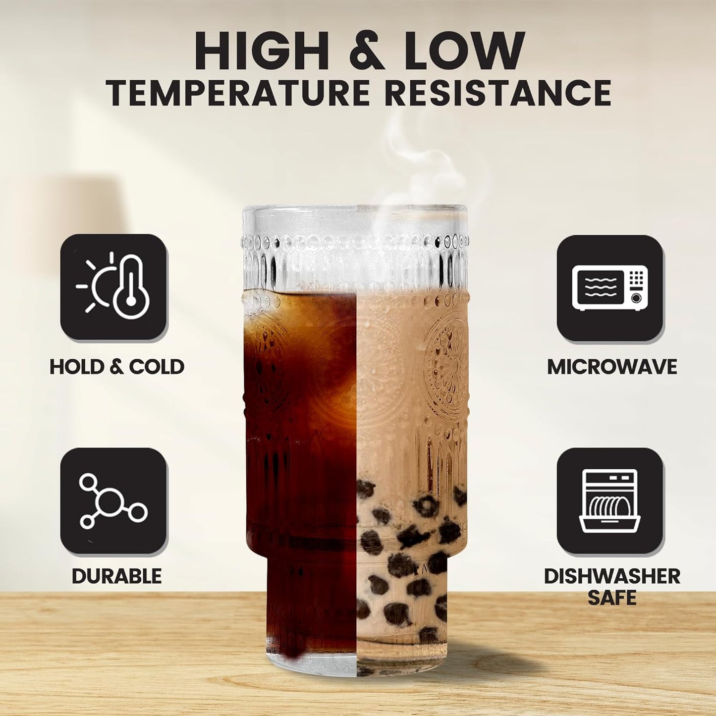 4 Pcs 11 oz Drinking Glasses Cups Set with Bamboo Lids Straws Brush Small Glassware Set for Juice Iced Coffee Cocktail Whiskey(Sunflower*4)