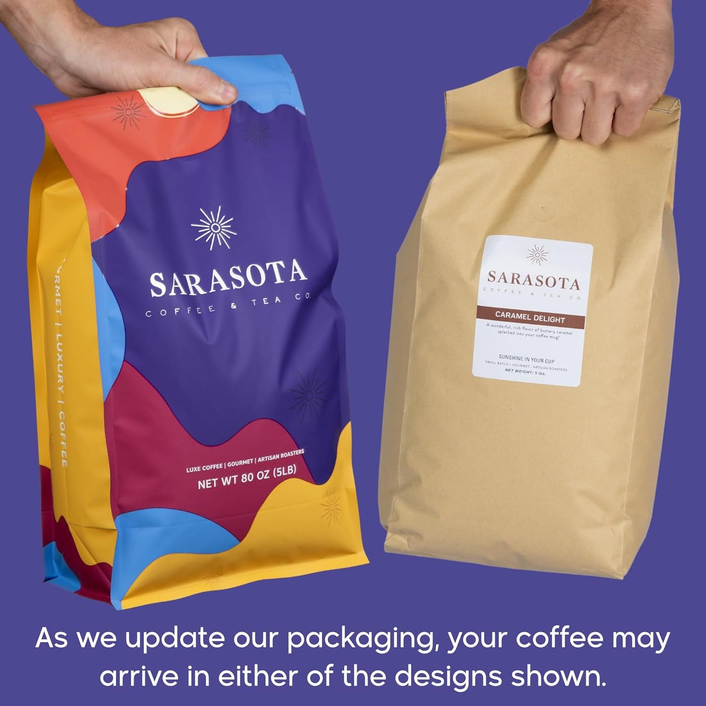 Sarasota Coffee Whole Bean Salted Caramel | Medium Roast Gourmet Flavored Coffee Beans | Low Acid, Mold Free, Specialty Grade Bulk Beans | 5lb (80 oz)