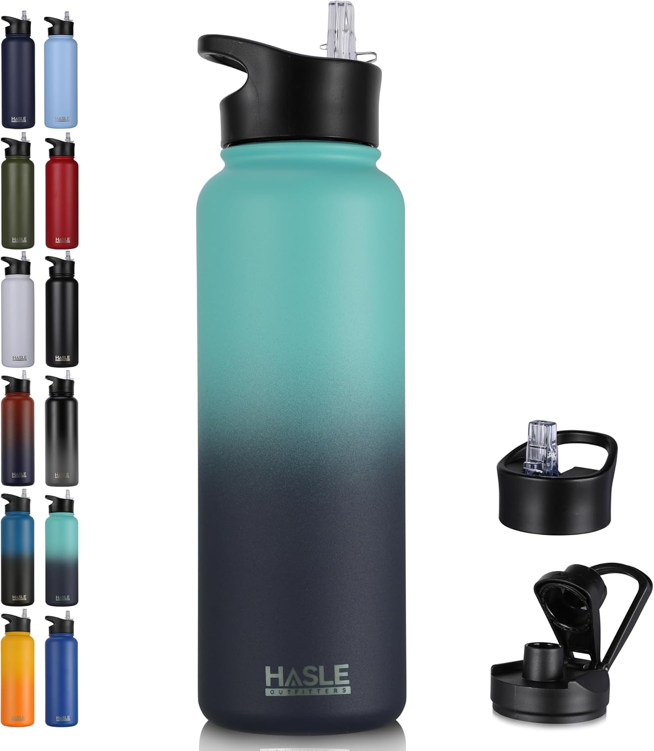 HASLE OUTFITTERS 40oz Stainless Steel Water Bottle, Vacuum Insulated Double Walled Leak Proof Sports Water Bottle with 2 Lids (Straw and Spout Lid) Keep Cold and Hot(Green Blue Gradient,1)