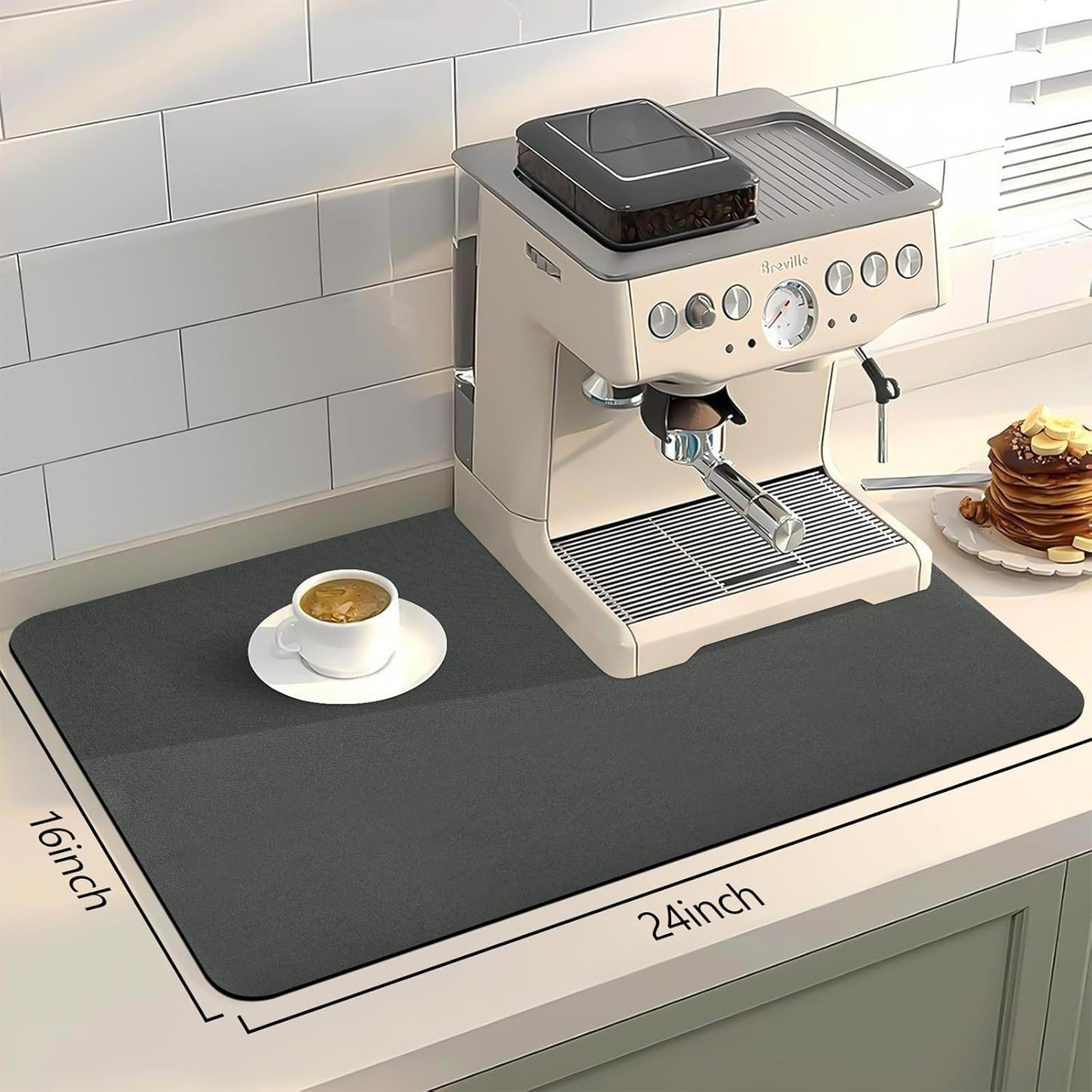 Bloss Coffee Bar Mat for Countertops, Dish Drying Mat for Multiple Usage, Kitchen Counter Mat, Absorbent Hide Stain Rubber Backed Dish Drying Pad(16.1"x24.1", Dark Gray)