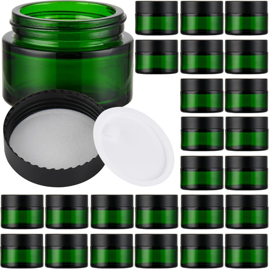 Glass Jars with Lids,Eco-Friendly Cosmetic Containers with Airtight Black Lids & Liners, Multi-Color Options for Cream, Lotion, Body Butter, DIY Skincare Travel Jars (Green, 1oz)