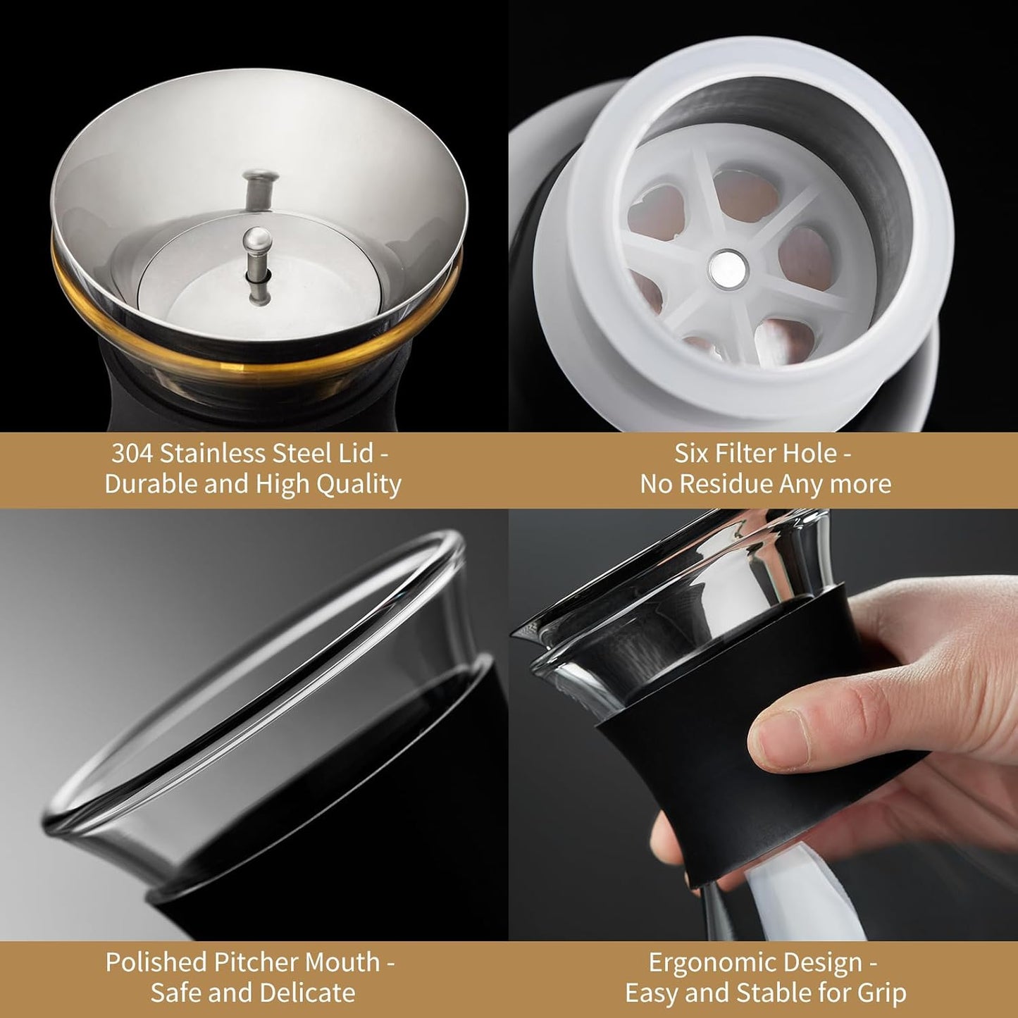 Glass Pitcher with Lid and Spout, 42OZ, Glass Water Jug for Fridge, Glass Carafe with Lid for Hot/Cold Water, Large Pitcher for Coffee, Juice,Homemade Iced Tea Beverage 1250ML