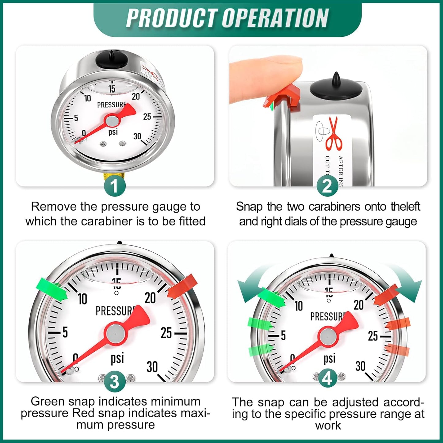 0-30psi Stainless Steel Glycerin Liquid Filled Pressure Gauge1/8 NPT 1.5" Dial, Lower Mount for Pressure Testing of Water, Oil and Air (with Range Mark Pointer)