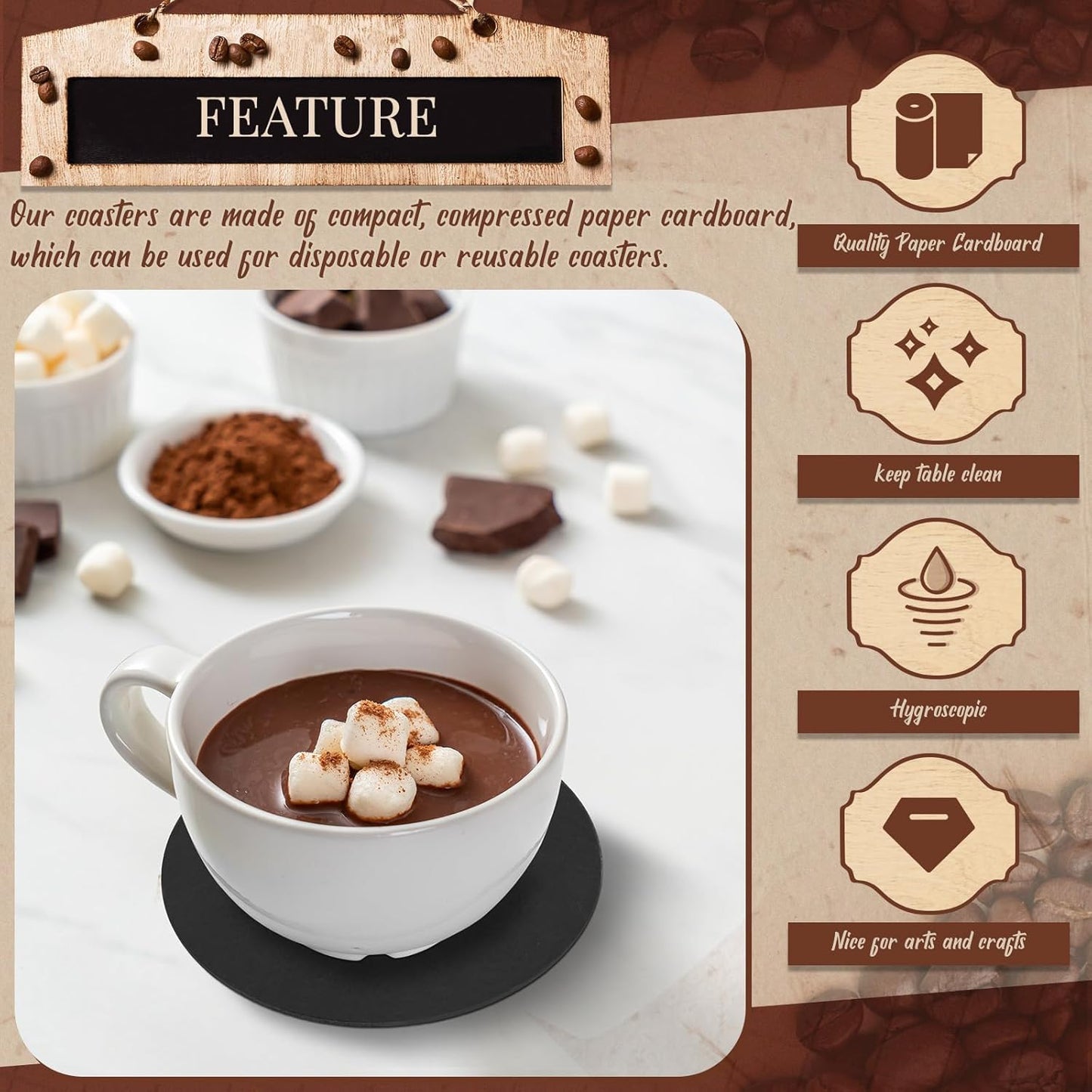 TaoBary 800 Pcs Disposable Paper Coasters Bulk 1MM, 4 Inch Round Cardboard Coasters Blank for Bar Drinks DIY Crafts Arts Wedding (Black)