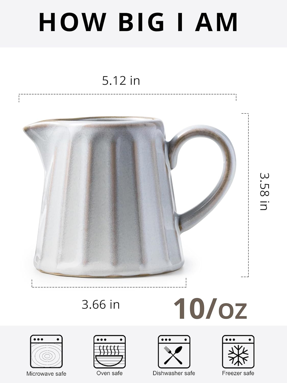 Ceramic Creamer Pitcher,Creamer Container with Handle, Small Milk Pitcher Cup for Coffee, Sauces, Salad, 10 OZ, Cream White