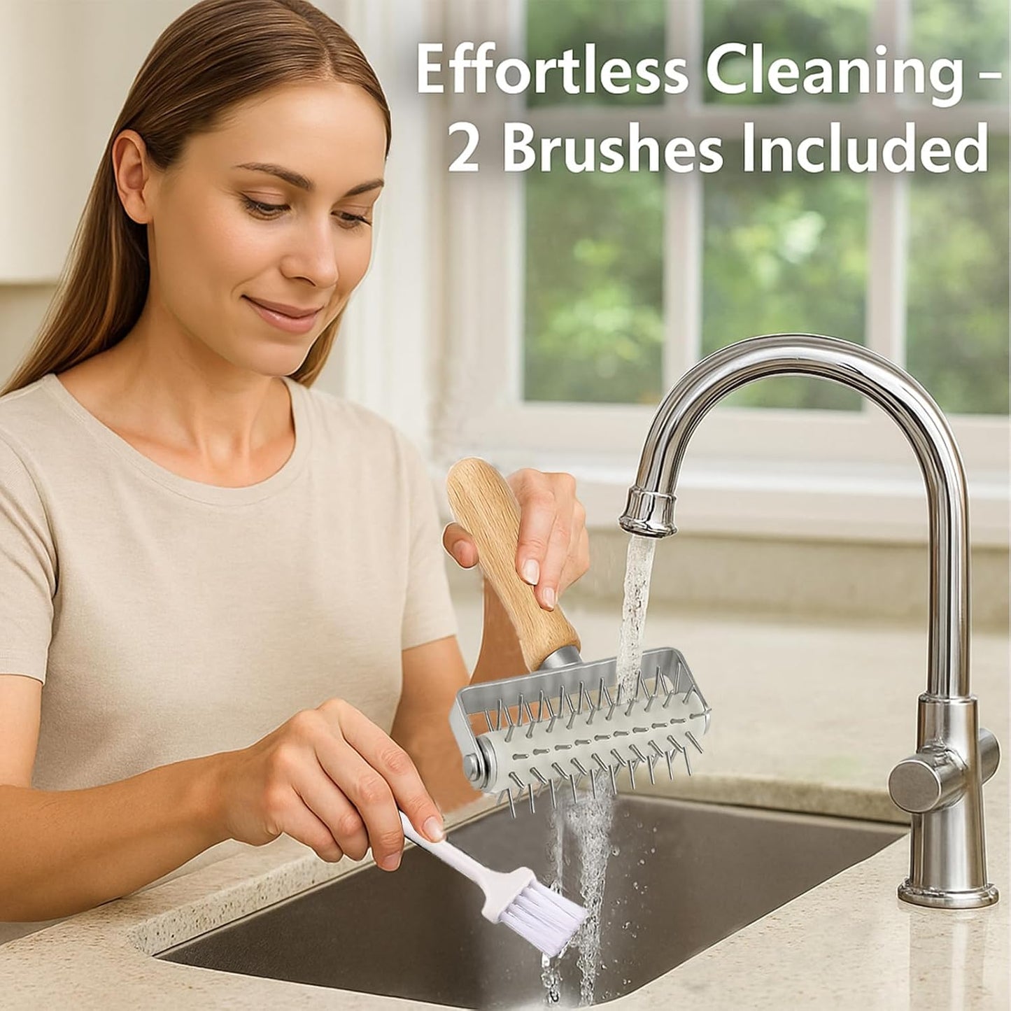 Pizza Dough Docker Roller Stainless Steel, Pin Puncher Dough Hole Maker, Docking Tool for Pizza Pie Cookie Pastry Bread