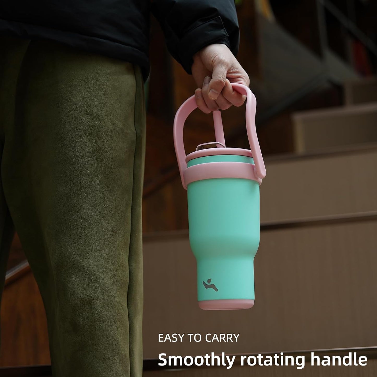 30 oz Tumbler with Side Handle, Insulated Water Bottle with Straw and 2 in 1 Lid, Stainless Steel Cup Travel Coffee Mug for Sports Office Gym,Fuchsia