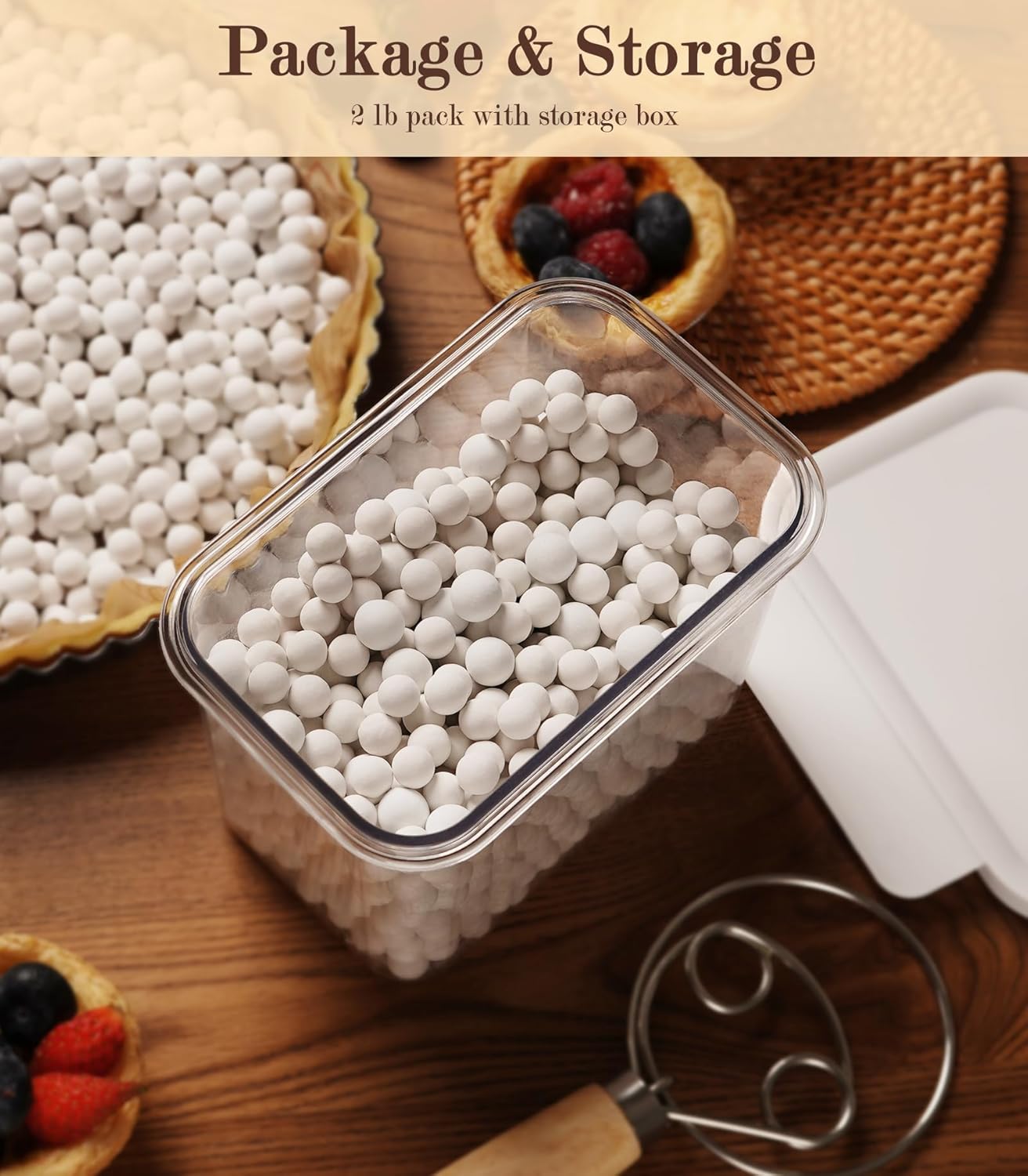 Pie Weights for Baking Crusts,Ceramic Baking Beans for Blind Bake,2.2 lbs Reusable Ceramic Stoneware,Suitable for Various Pies and Pastries,Comes with storage box,Perfect Pie Crust Baking Tools
