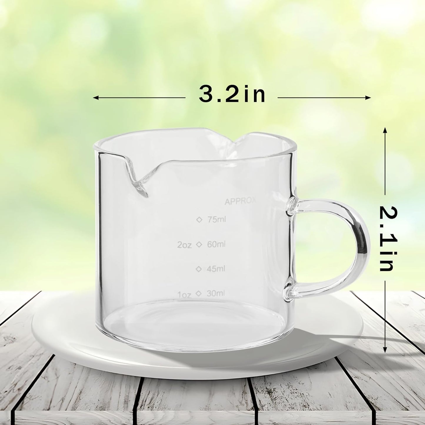 Espresso Double Spouts Glass Coffe Cup with Handle - 75ML/2.5OZ, Clear, Scale Measurement - Espresso Shot Glasses Cup(2PCS) (with Scale)