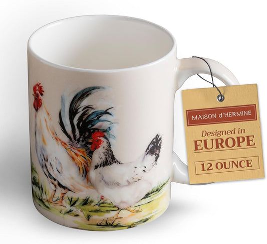 Maison d' Hermine Coffee Mug with Handles Fine Bone China Mugs Pack of One Tea Cups for Hot Beverages Cappuccino Latte Home Restaurant Office Perfect for Gift (Campagne - Basse Cour, 12 Ounce)