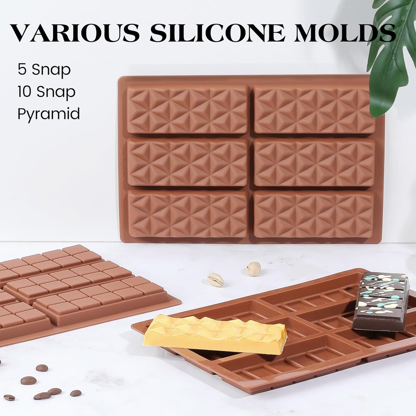 1 Pc Chocolate Bar Mold Deep Dubai Stuffed Silicone Molds for Filling Knafeh Pistachio Chocolate Bar and Wax Melts Rectangle Thick Candy Bar Molds Break Apart (Pyramid）