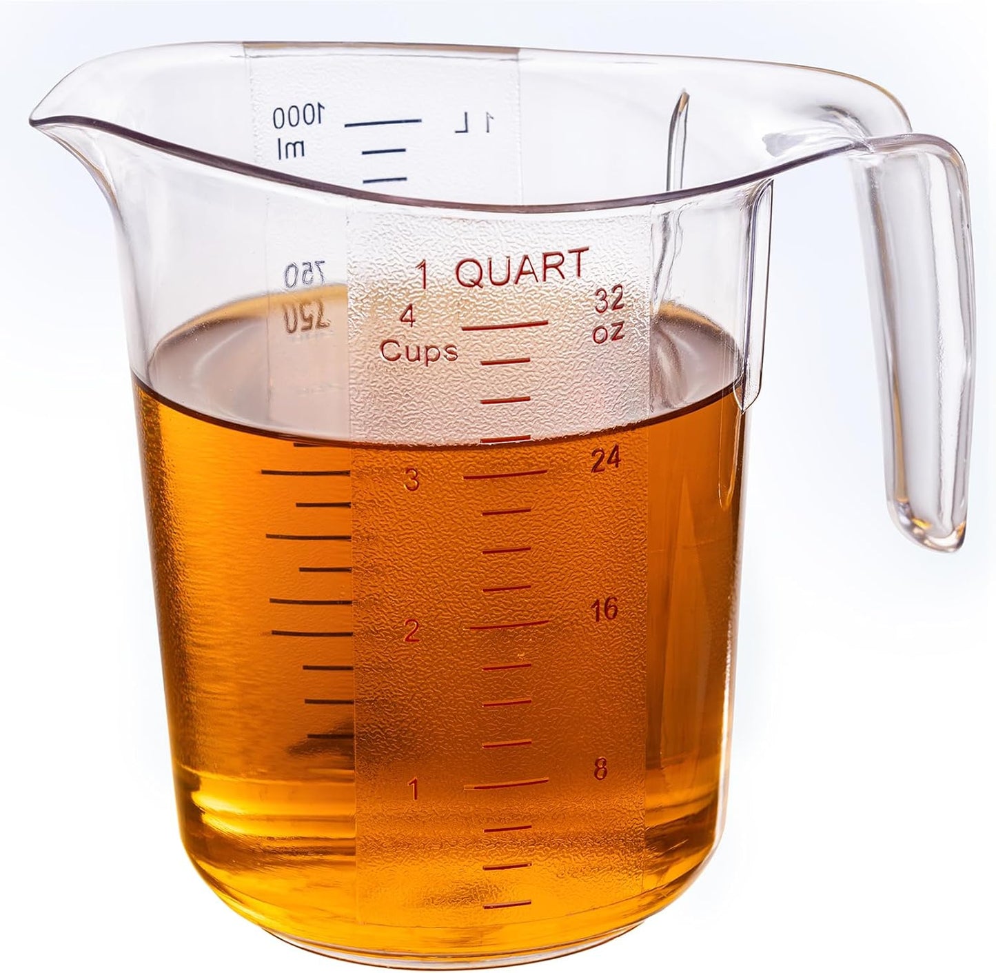 DaYammi Measuring Cups 1-Piece, Unbreakable Food-Grade Plastic Measuring Cup for Dishwasher, 4-Cup Liquid Measuring Cups for Prepping, Baking, Cooking, Readable Markings, 1QT/32OZ/1000ML/1L, Clear