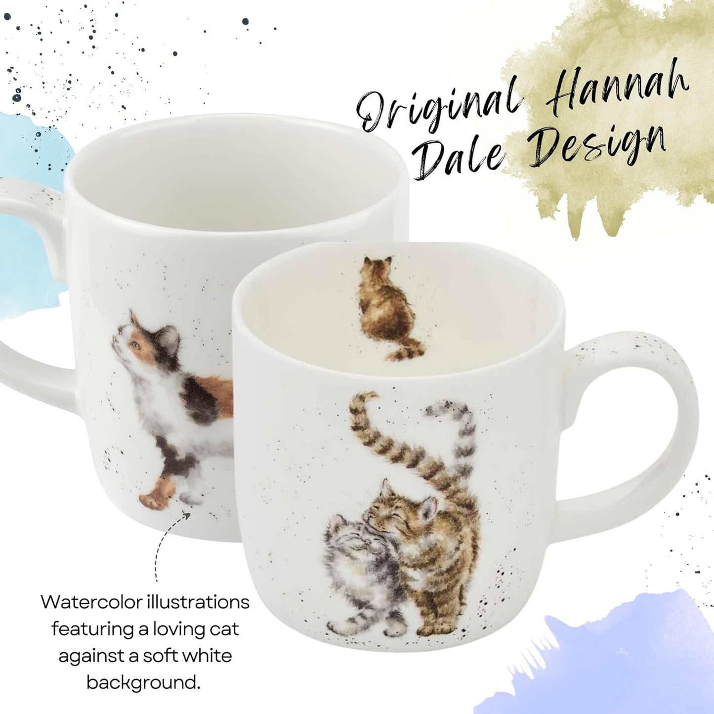Royal Worcester Wrendale Designs 14 oz Mug, Feline Fine with Cat Illustrations - Floral Animal Mug for Cottagecore Kitchens - Microwave, Dishwasher, Freezer Safe Fine Bone China Drinkware