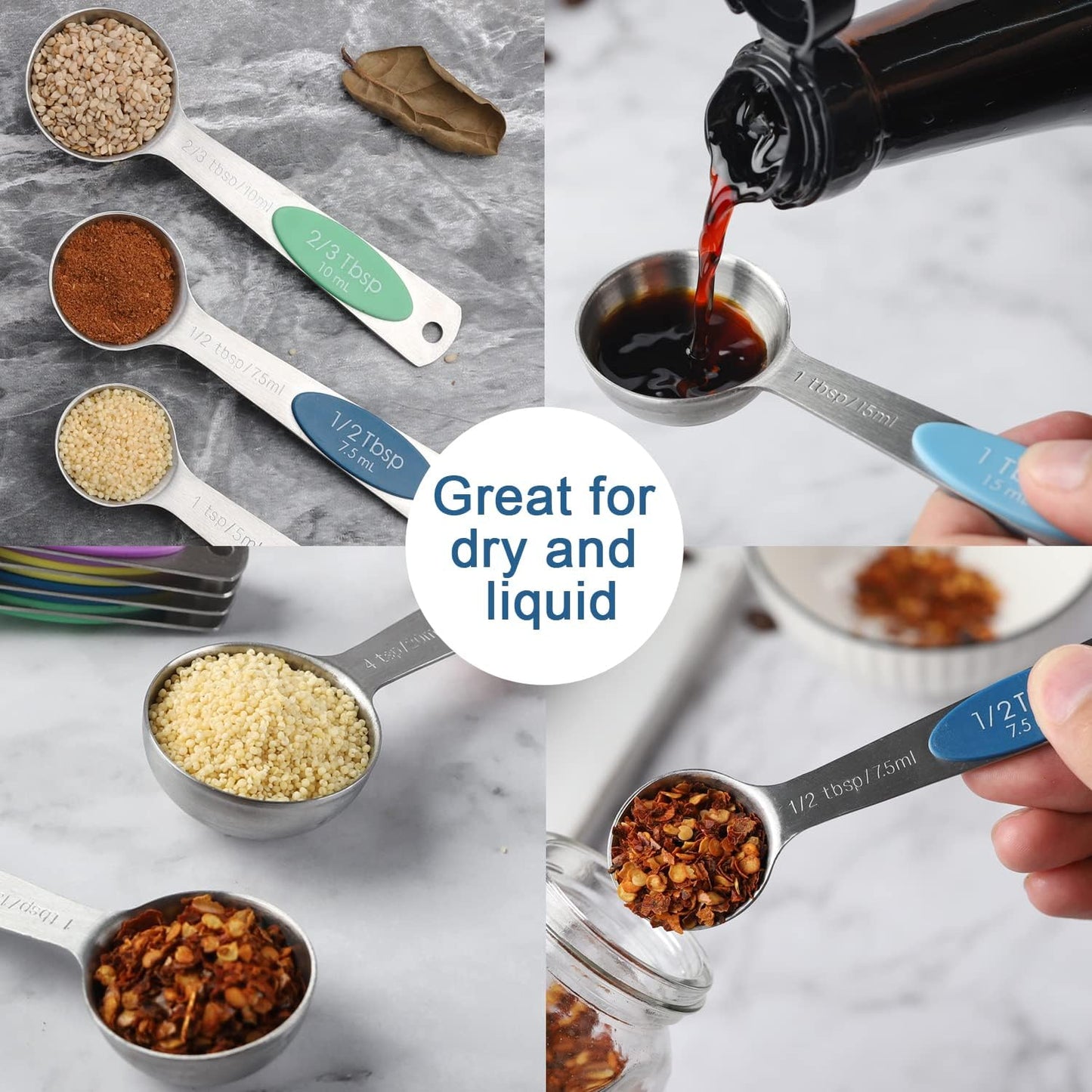 Magnetic Measuring Spoons Set of 9 Stainless Steel Stackable Measuring Spoons Heavy Duty Nesting Teaspoons Tablespoons for Measuring Dry and Liquid Ingredients