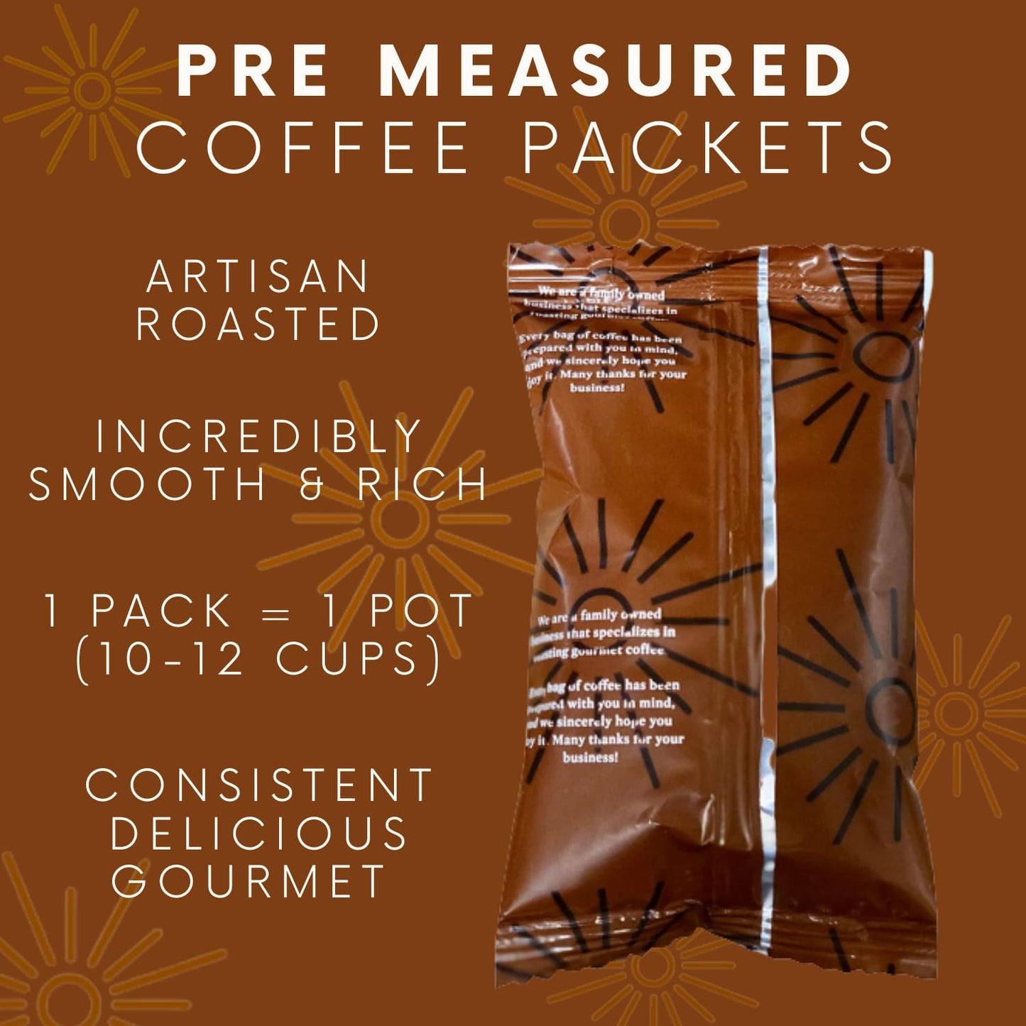 Sarasota Coffee Ground Packets | Gourmet Flavored Medium Roast Bulk Coffee Packs | Salted Caramel | Low Acid Mold Free Singles Individual Pouches for 12 Cup Coffee Maker | 2 Ounce Bags, 36 Count
