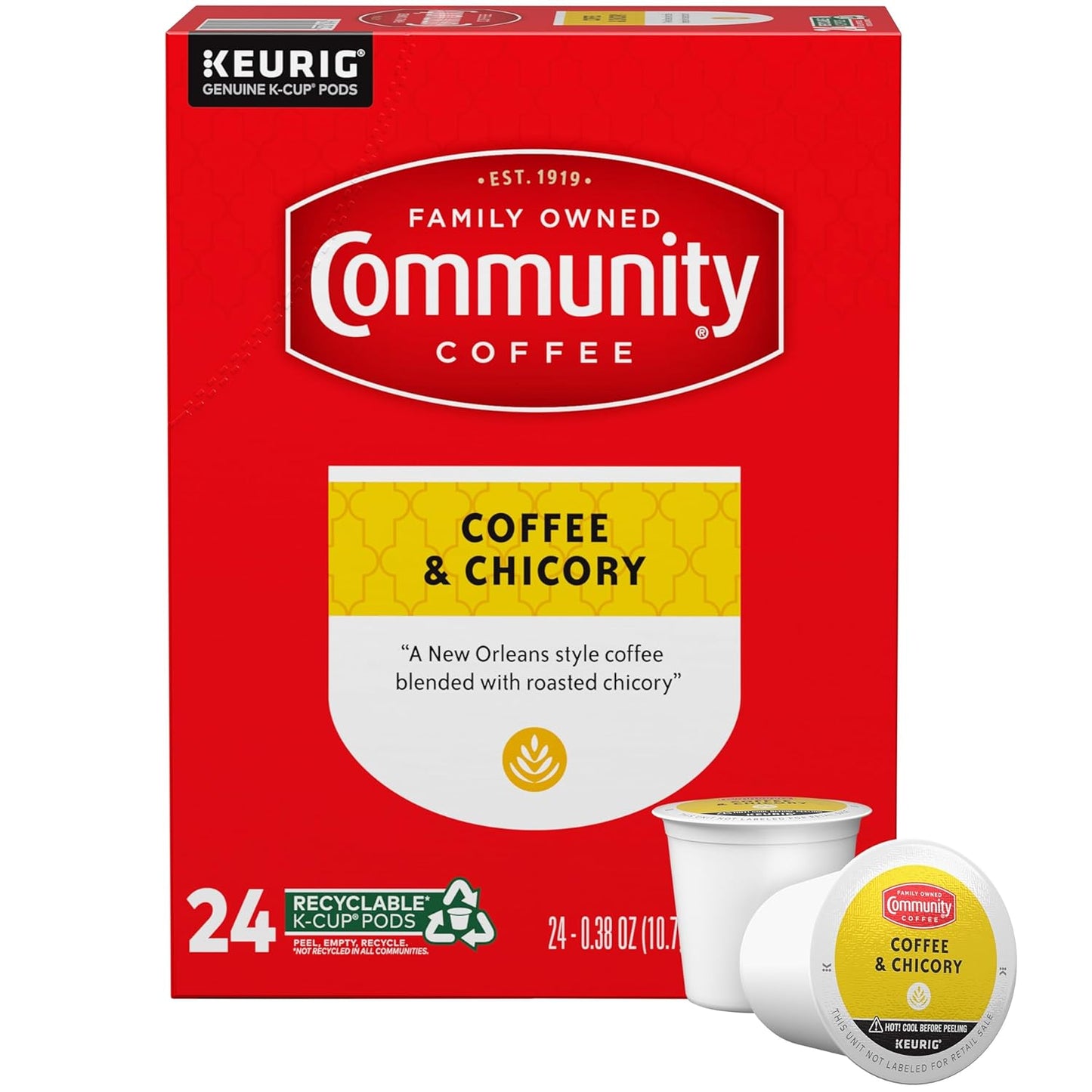 Community Coffee & Chicory 24 Count Coffee Pods, Medium-Dark Roast, Compatible with Keurig 2.0 K-Cup Brewers, 24 Count (Pack of 1)