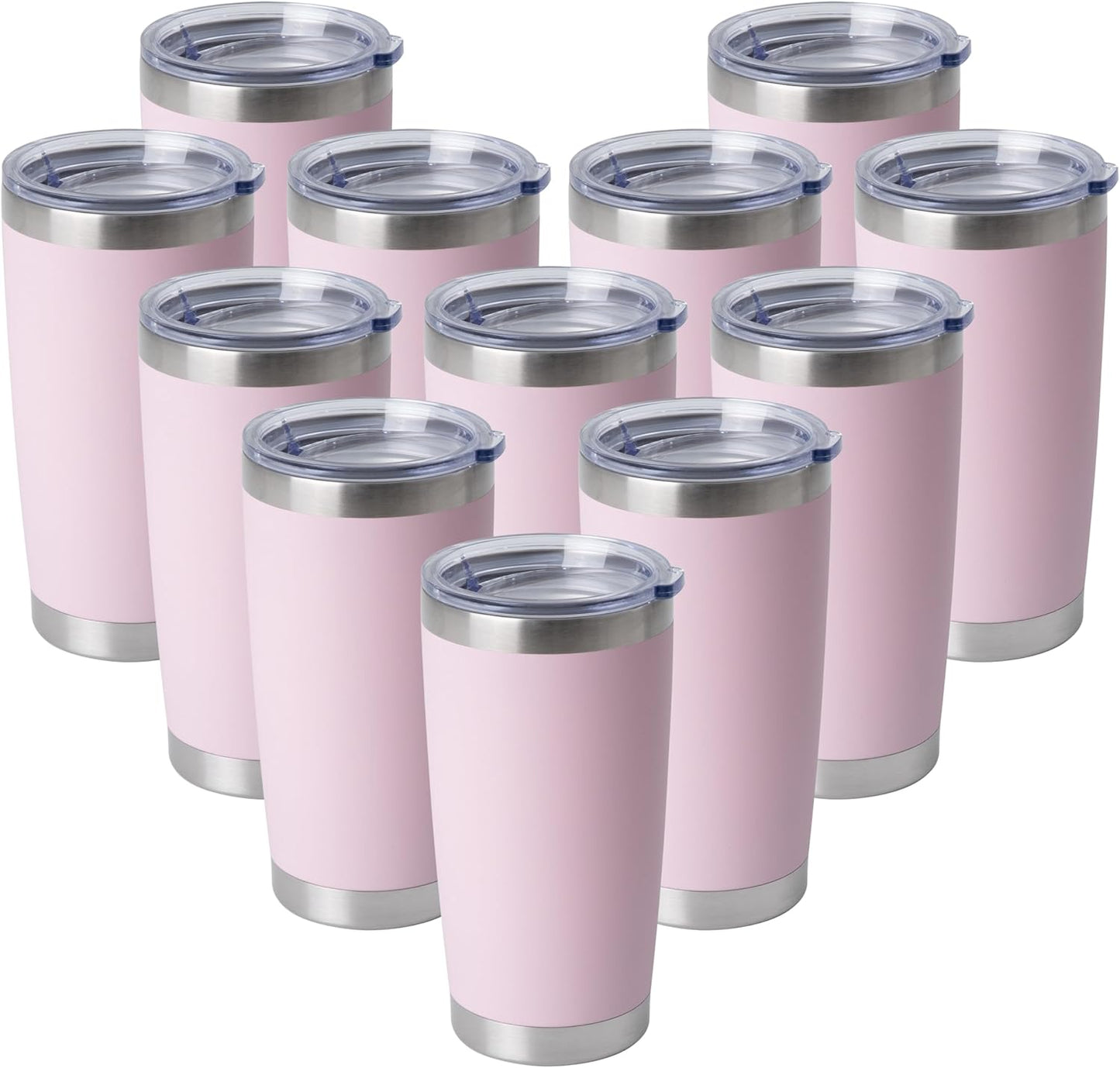 HASLE OUTFITTERS 20oz Stainless Steel Tumblers Bulk, Insulated Travel Cup with Lid, Double Wall Vacuum Coffee Mug for Cold & Hot Drinks 12 Pack, Light Pink