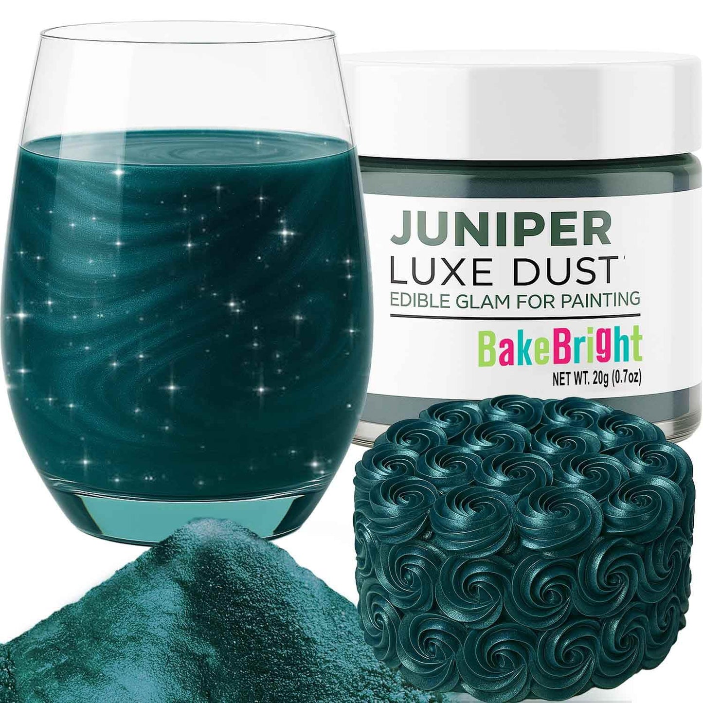 Bulk (20g) Green Luster Dust Edible Glitter for Cocktails, Premium Edible Metallic Dark Green Luster Dust for Drinks Cake Decorations Green Edible Glitter for Drinks Cupcakes Cookies Cakes Food Paint