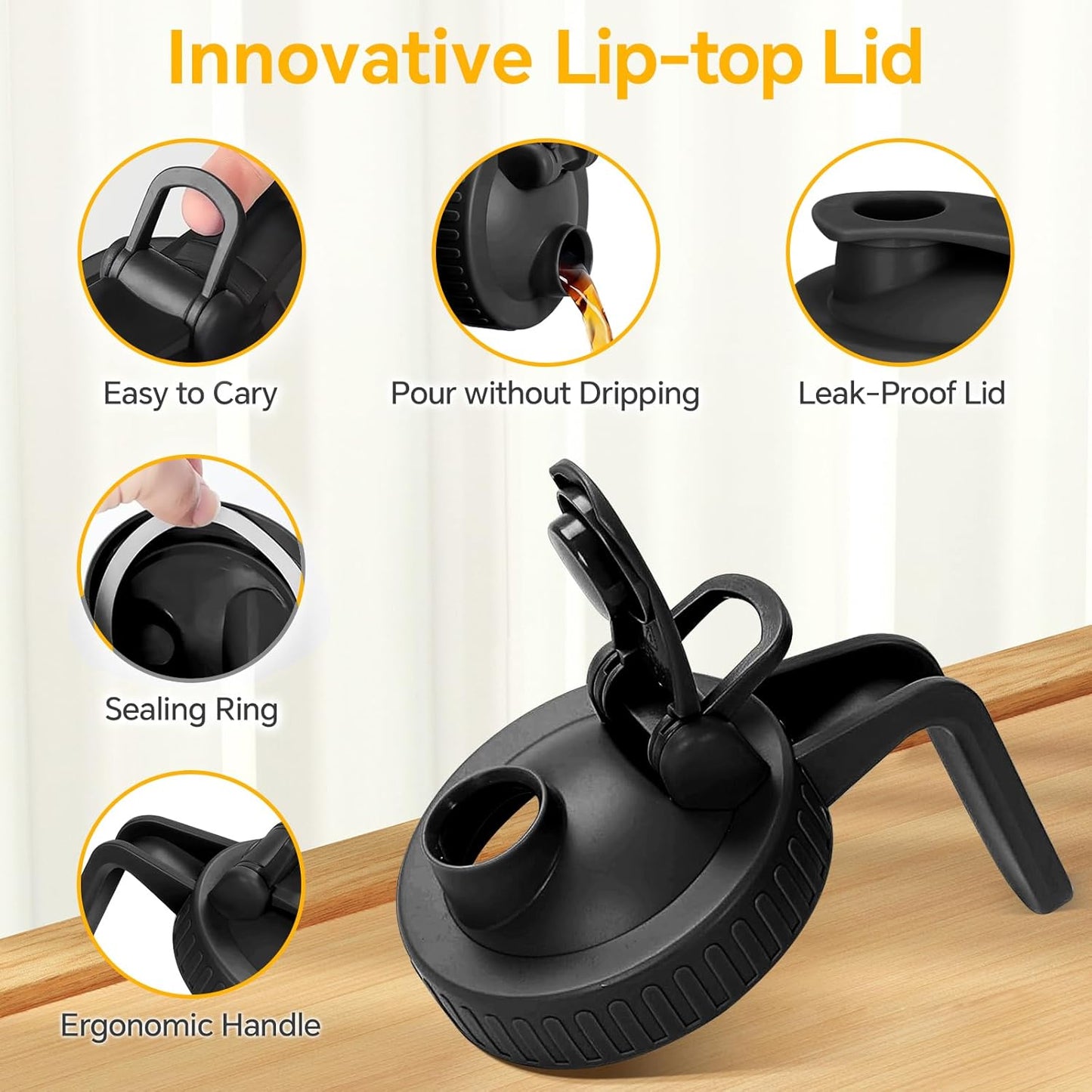 Mason Jar Pitcher, 64 OZ Glass Pitcher with Lid Double Leak-proof with Handle Water Jug Wide Mouth Breast Milk Pitcher Fridge Container for Water, Juice, Iced Coffee, Tea, Juice （Black）