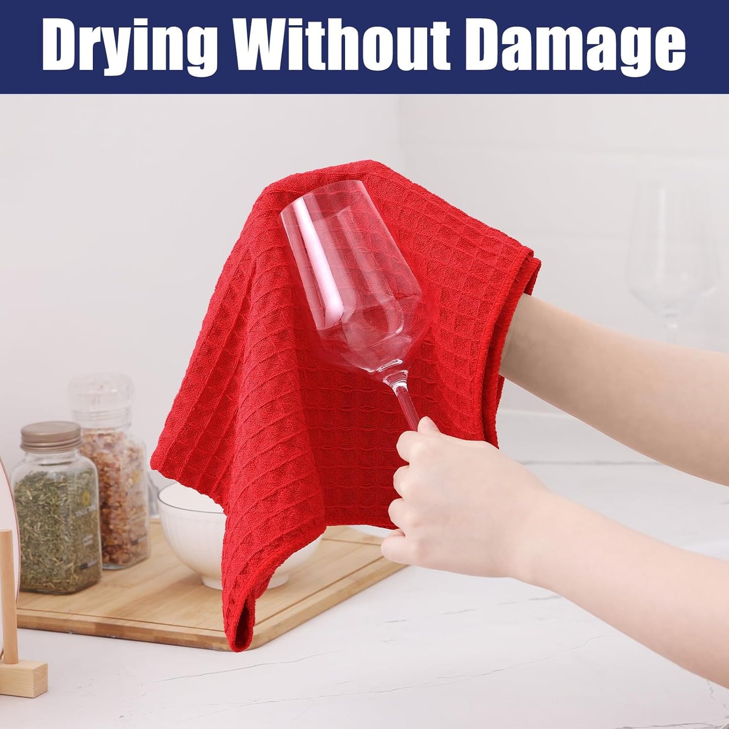 Homaxy Microfiber Waffle Weave Kitchen Dish Cloths, 12 x 12 Inch Ultra Absorbent and Solid Color Dish Towels for Kitchen Fast Drying Dishcloth for Washing Dishes, 6 Pack, Red