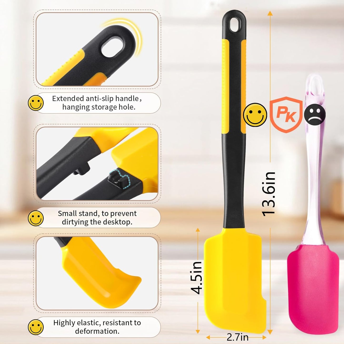 Extra Long Silicone Pastry Brush+Spatula - Heat Resistant, for Baking, Scraping, Mixing, BBQ, Grill, Kitchen, Cooking, Spread Oil, Butter (Yellow Brush+Spatula)