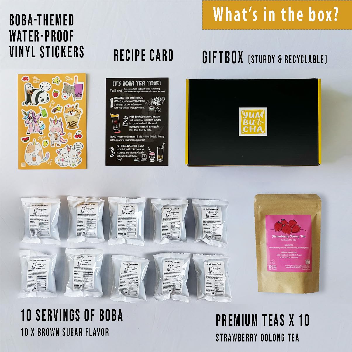 YUMBUCHA Boba Kit Set - DIY Boba Tea Making Kit with Strawberry Oolong & Tapioca Pearls - Create 10 Delightful Drinks - Exquisite Loose Leaf Teabags Included - Boba Tea Gift Set for Tea Lovers