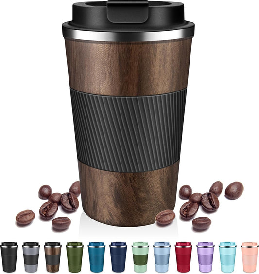 Insulated Coffee Tumblers with Flip Lid 12oz / 17oz, Stainless Steel Travel Coffee Mug Leak Proof, Vacuum Insulated Coffee Mug Reusable Cup, Keeps Cold and Hot for Coffee Tea