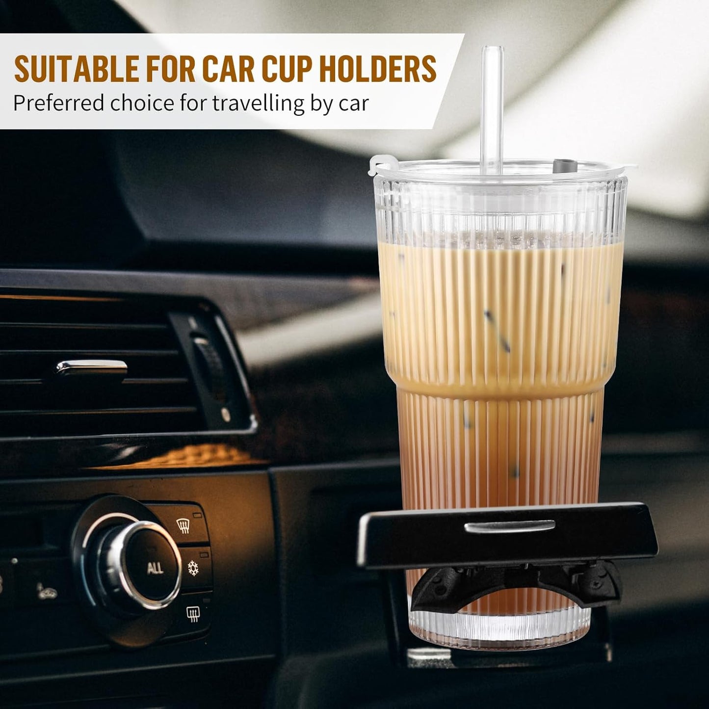 20 oz Glass Cup with Lid and Straw, Glass Tumbler with Straw and Lid, Vintage Glassware for Whiskey Cocktail Beer, Iced Coffee Cups with Lid (3 PACK)