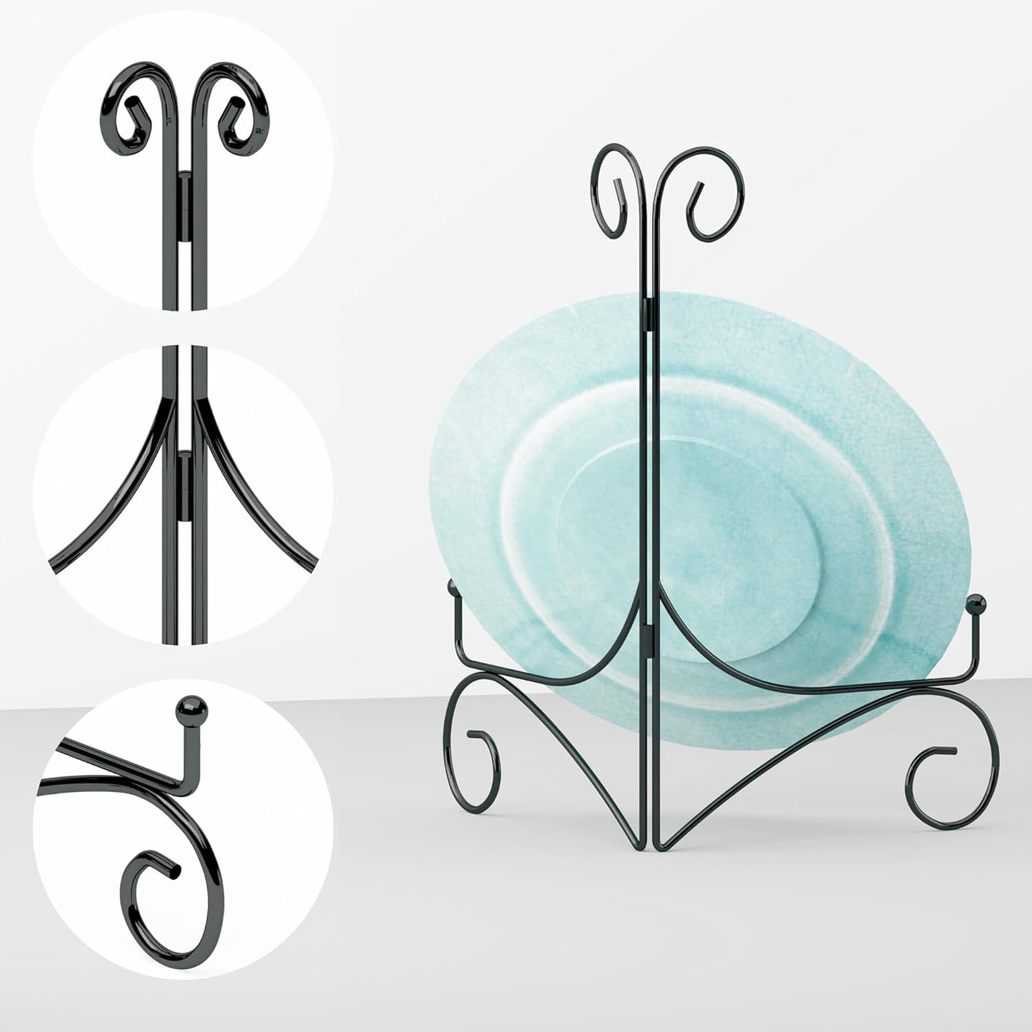 Plate Display Stands with Hinged Folding Design, 8 Inch Picture Frame Stand for Tables, Decorative Easels for Plates, Photos, Cards and Books, 8’’ Black